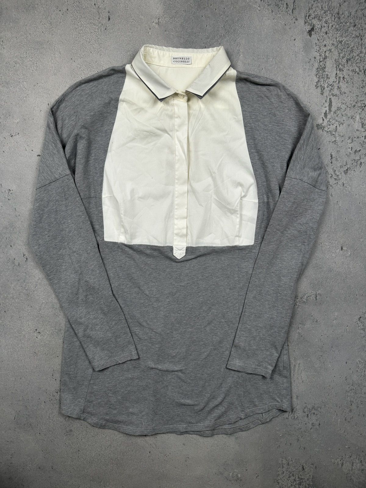 Brunello Cucinelli Brunello Cucinelli Grey Layered Polo Long Sleeve Shirt Italy Size L / US 10 / IT 46 - 1 Thumbnail