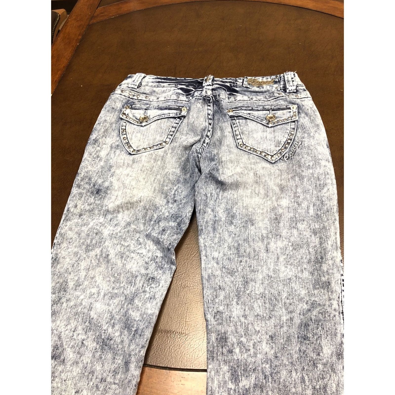 Coogi COOGI Straight Jeans Womens 13/14 31x29 Blue Denim Low Rise 5-Pocket Rhinestone Studded Embellished Denim Straight Jeans Womens Mens Girls Size 34" / US 12 / IT 48 - 4 Thumbnail