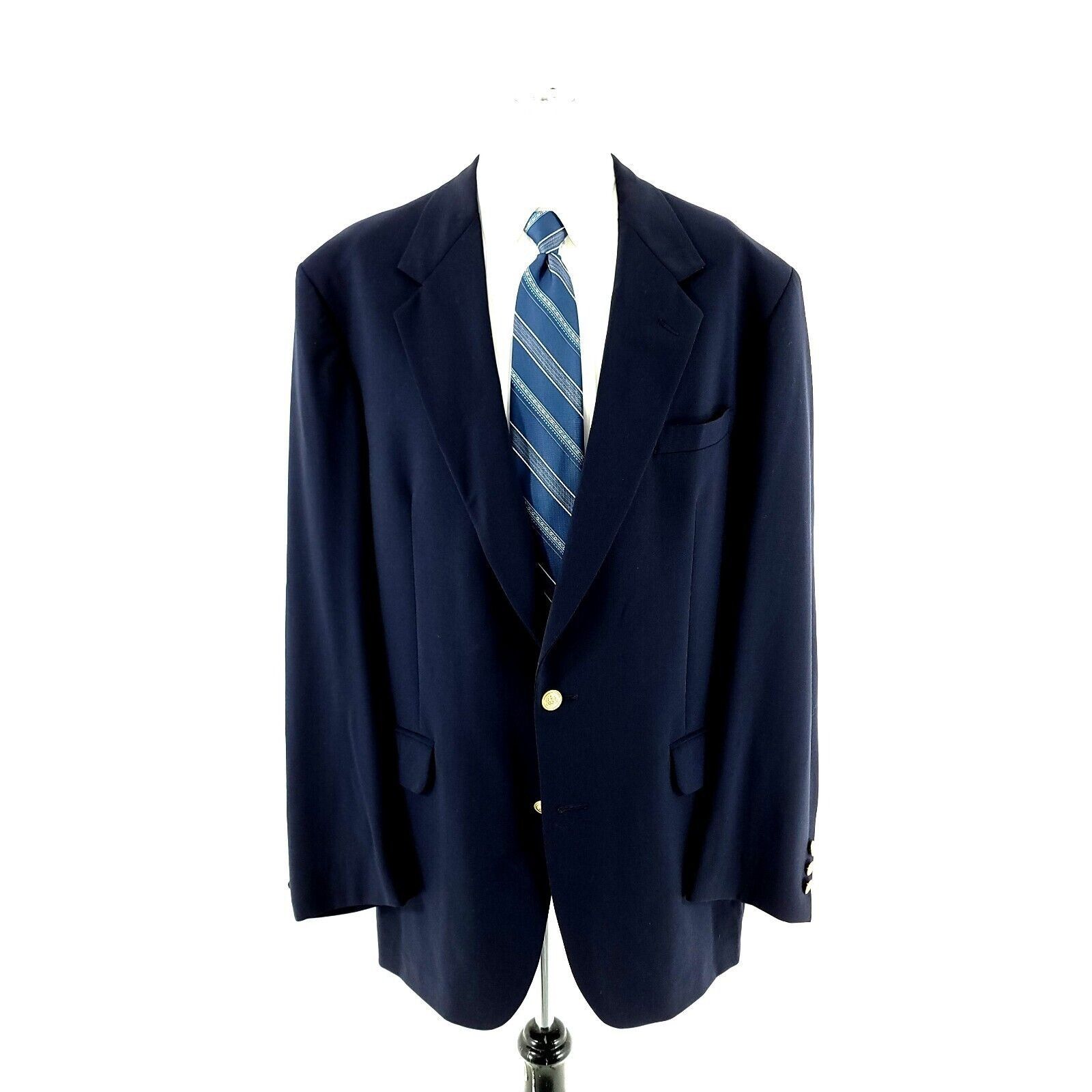 Stafford DAMAGED Stafford Worsted Wool 2 Gold Button Blazer 44L Blue Size 44L - 4 Thumbnail
