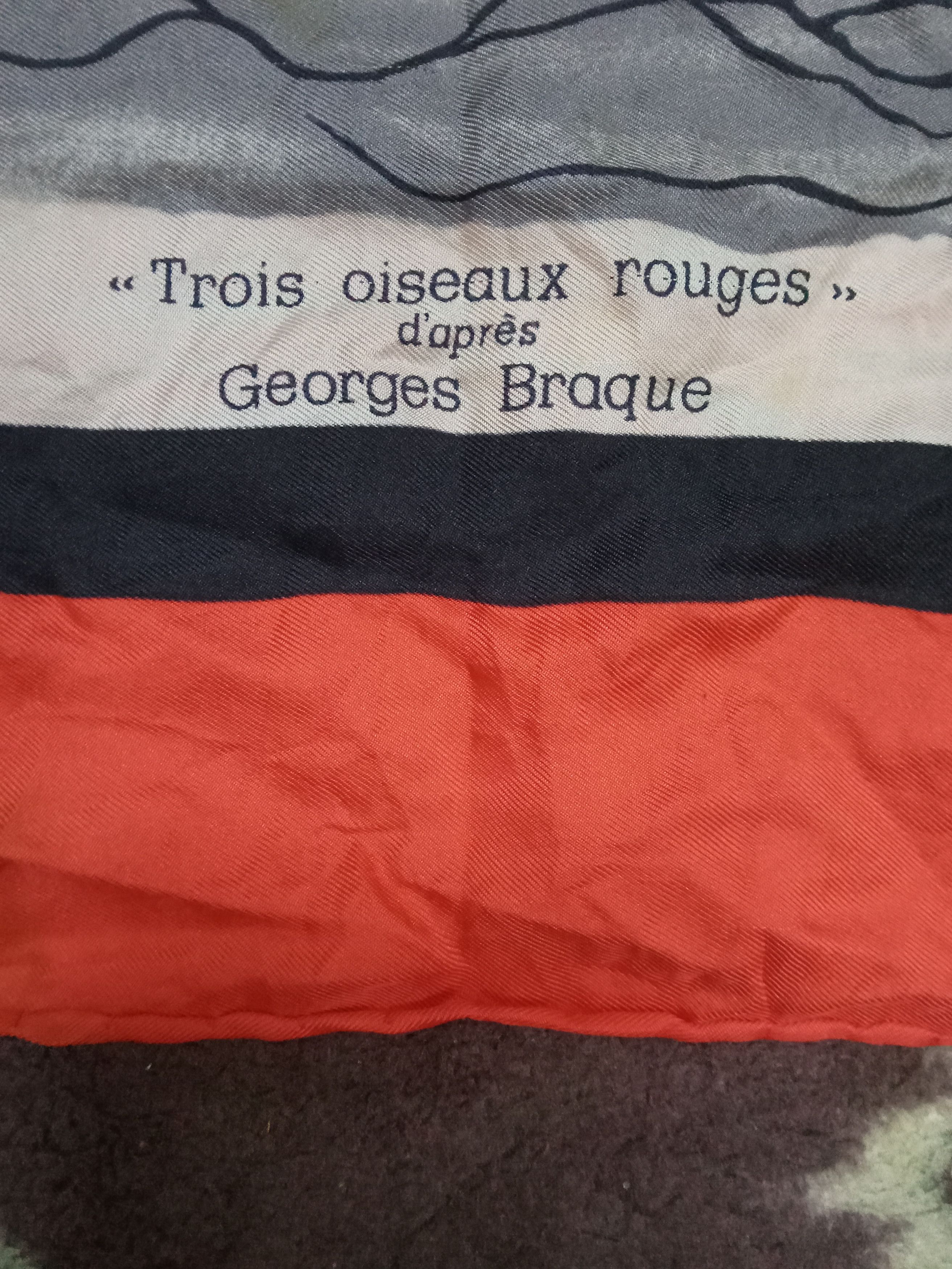 Vintage Horev Trois Oiseaux Rouges d'apres George Braque Scarf Size ONE SIZE - 5 Thumbnail