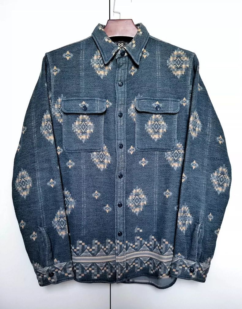 RRL Ralph Lauren RRL PLAID-PRINT JERSEY POPOVER WORKSHIRT NAVY