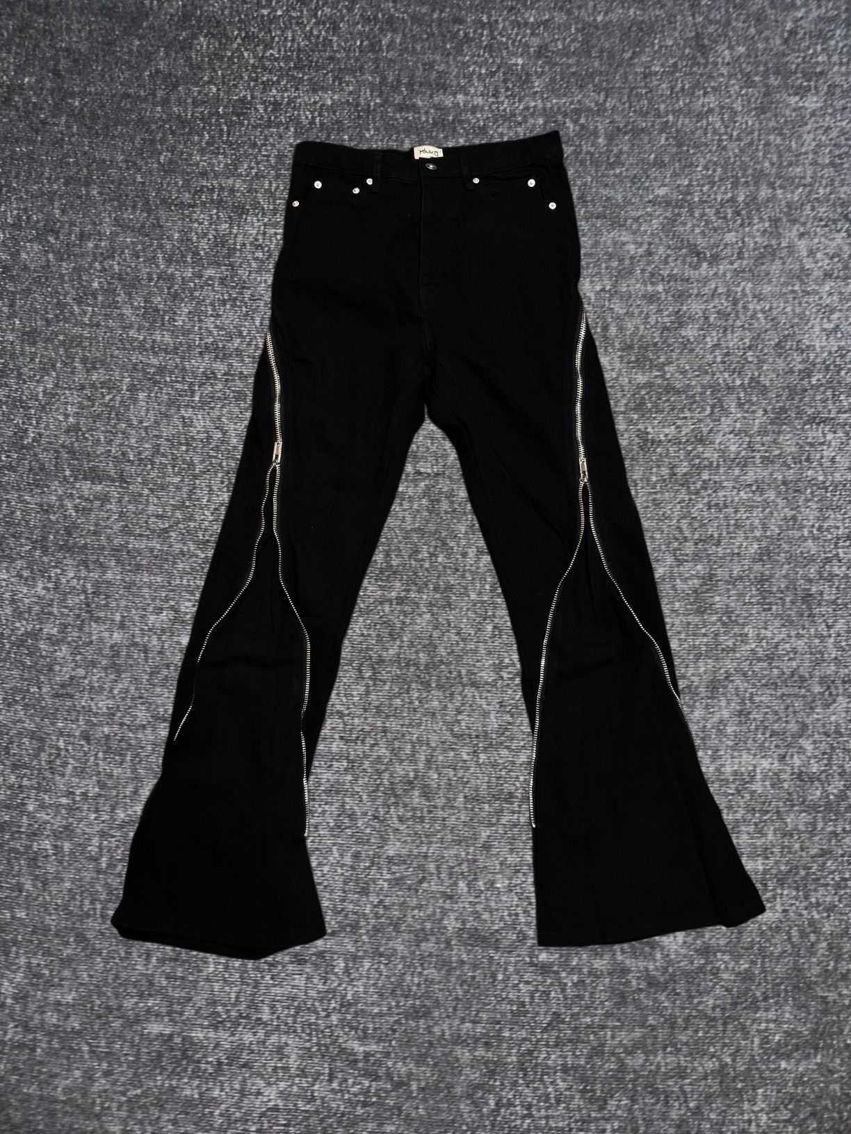 Japanese Brand Mijko Japan Denim Black Flared Jeans With Silver Zippers Size US 32 / EU 48 - 1 Thumbnail