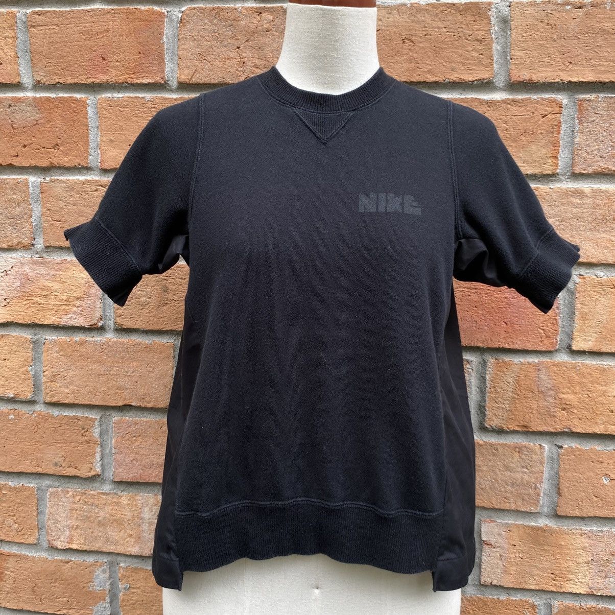 Sacai X Nike Black Short Sleeve Nike Top with Ruffle Trim