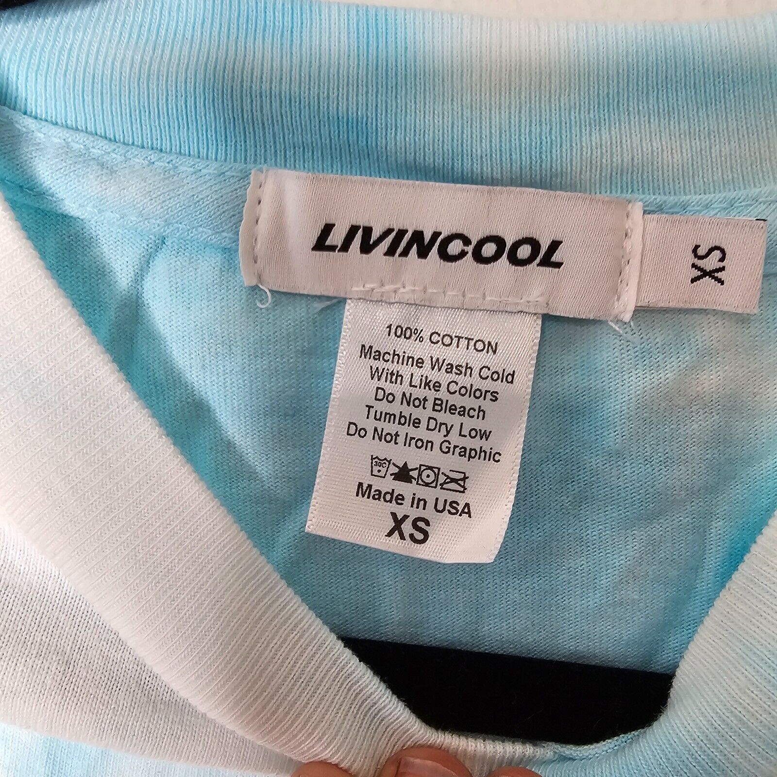 Other Livin Cool Pale Blue White Tie Dye Livin Cool Logo Crop Tee Size XS / US 0-2 / IT 36-38 - 3 Thumbnail