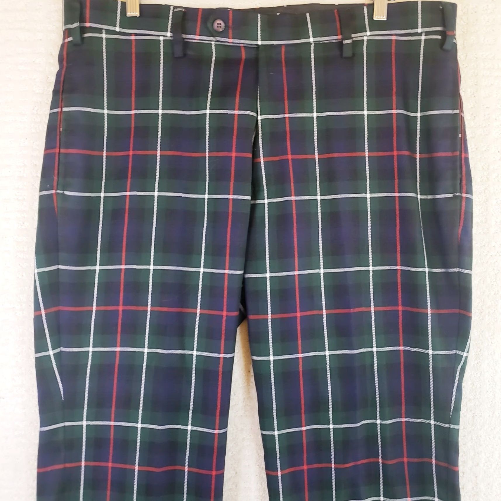 Etro Murray Golf Pants by Broadsword Mens Multicolor Retro Plaid 40x27 Golf Pants Slit Pocket Straight Rise High Front Flat Front Regular Mens Size US 40 / EU 56 - 2 Thumbnail