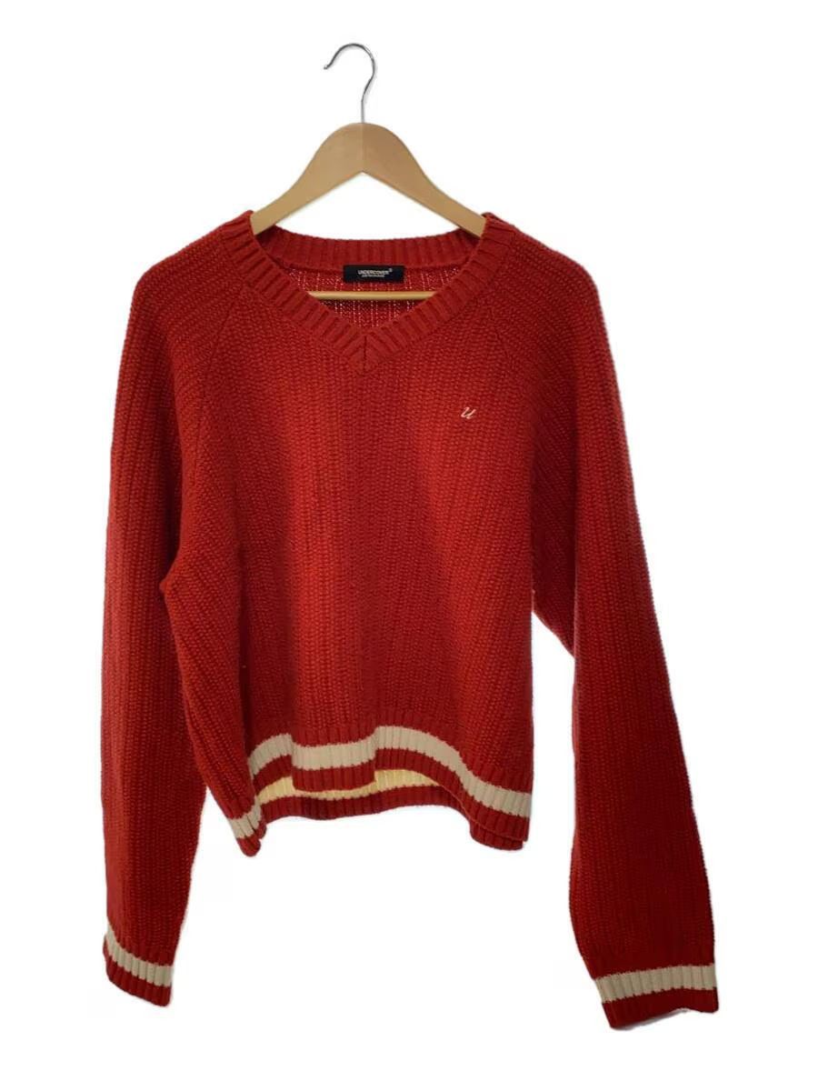 image of Undercover Logo Cropped Raglan Wool Knit Sweater in Red, Men's (Size XL)