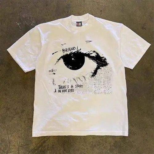 Other White Loose Big Eyes Print Short Sleeve T Shirt Size US L / EU 52-54 / 3 - 3 Thumbnail