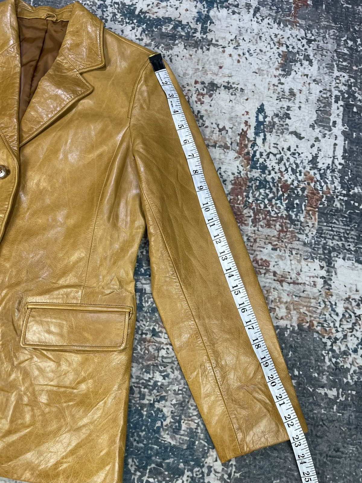 Japanese Brand Pour La Frime Butterscotch Buffalo Hide Leather Blazer Size XS / US 0-2 / IT 36-38 - 13 Thumbnail