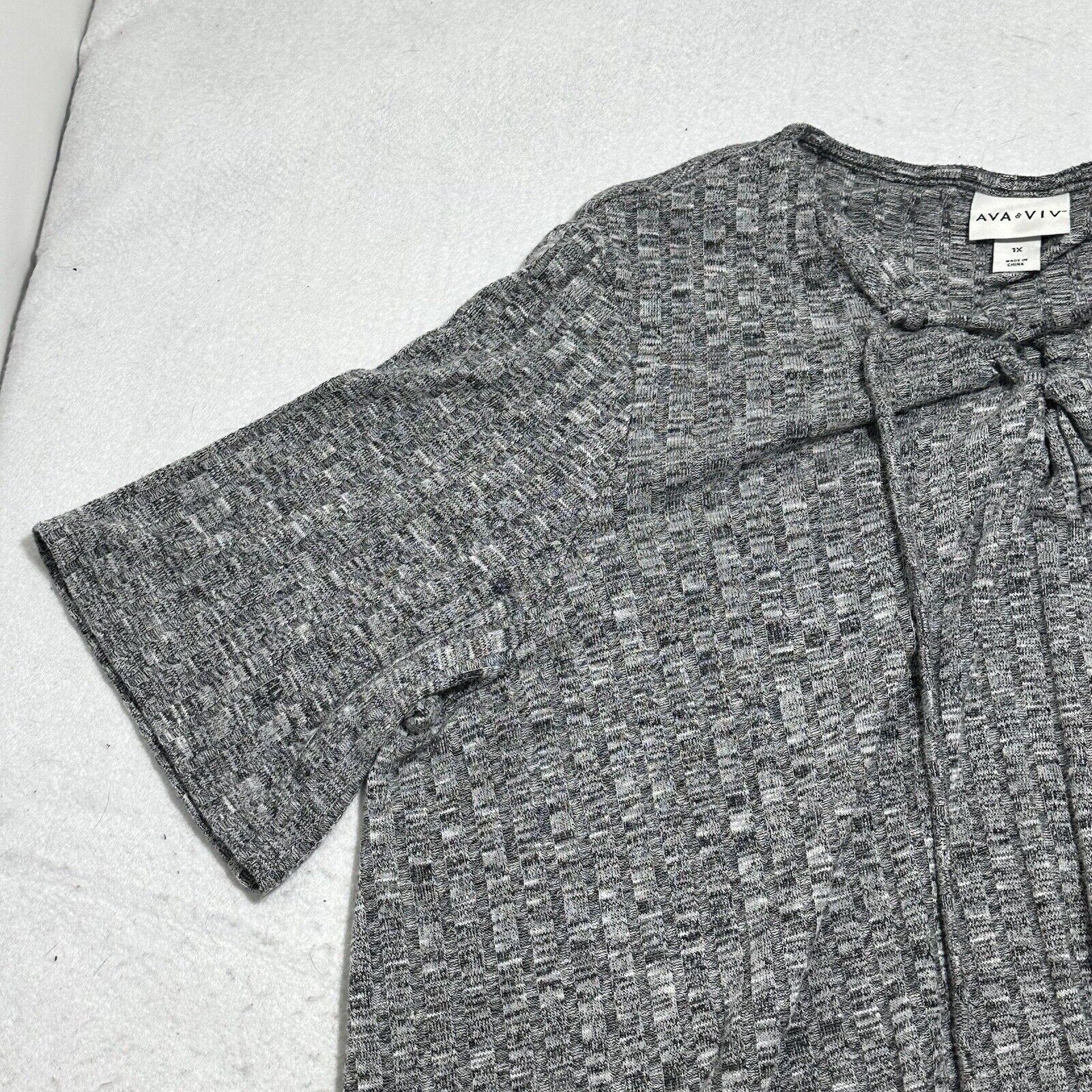 Target Basics Ava & Viv 1X Gray Short Sleeve T Shirt Ribbed Tie Neckline Size XL / US 12-14 / IT 48-50 - 4 Thumbnail