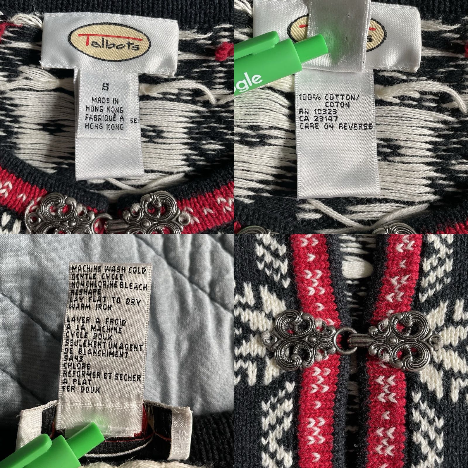 Talbots VTG Talbots Nordic Fair Isle Snowflake Button Up Sweater Cardigan S Black Cotton Size S / US 4 / IT 40 - 8 Thumbnail