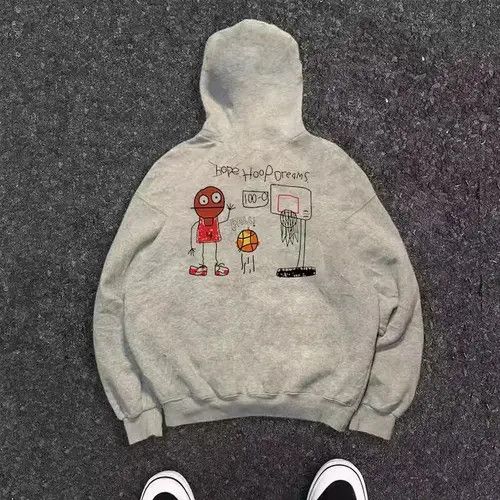 VIBE Grey washed retro basketball print hoodie Size US L / EU 52-54 / 3 - 7 Thumbnail