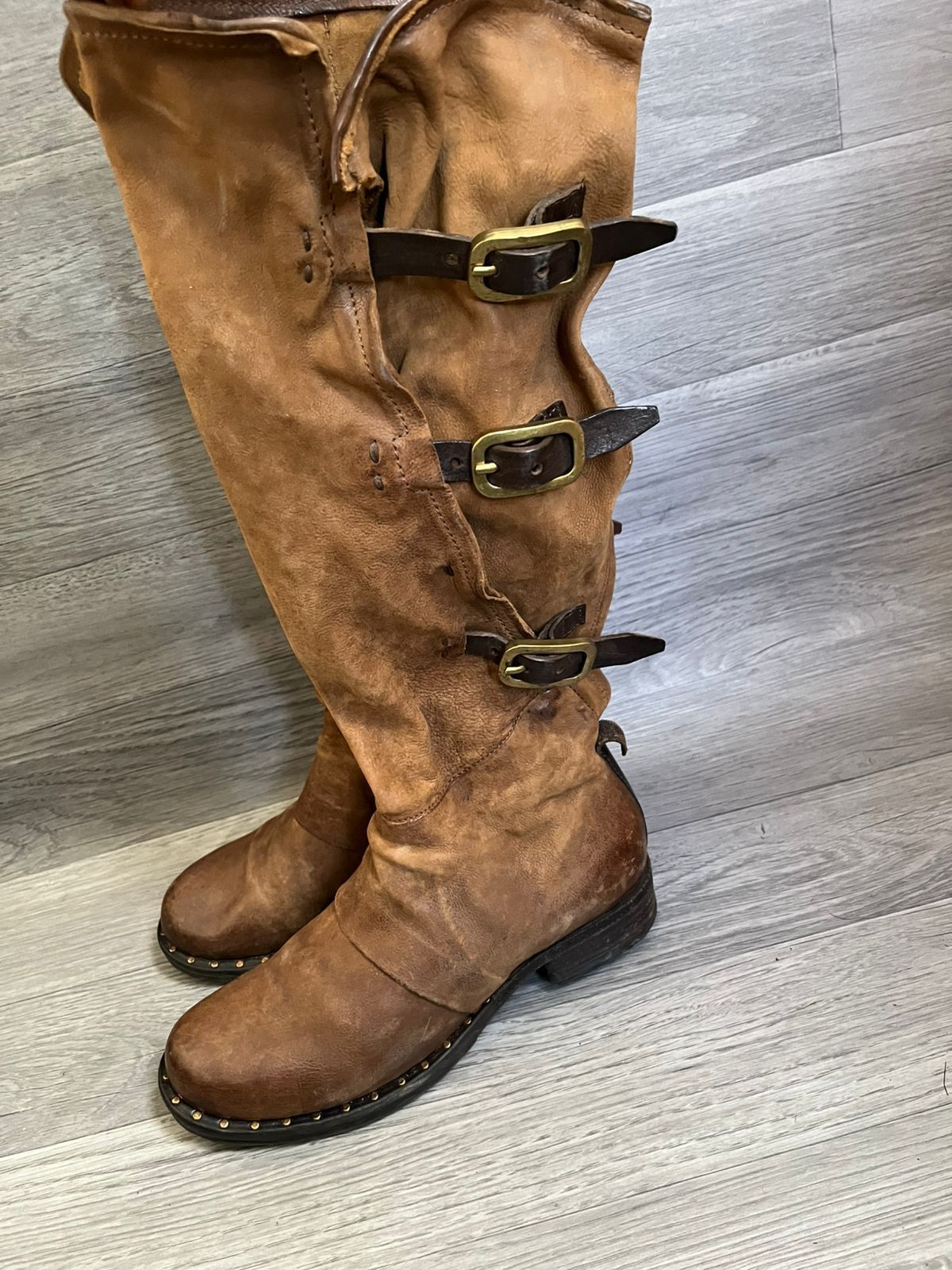 A.S.98 A.S.98 Knee High Rivet Strap Buckled Boots Sz 38 Size US 5.5 / EU 38 - 2 Thumbnail