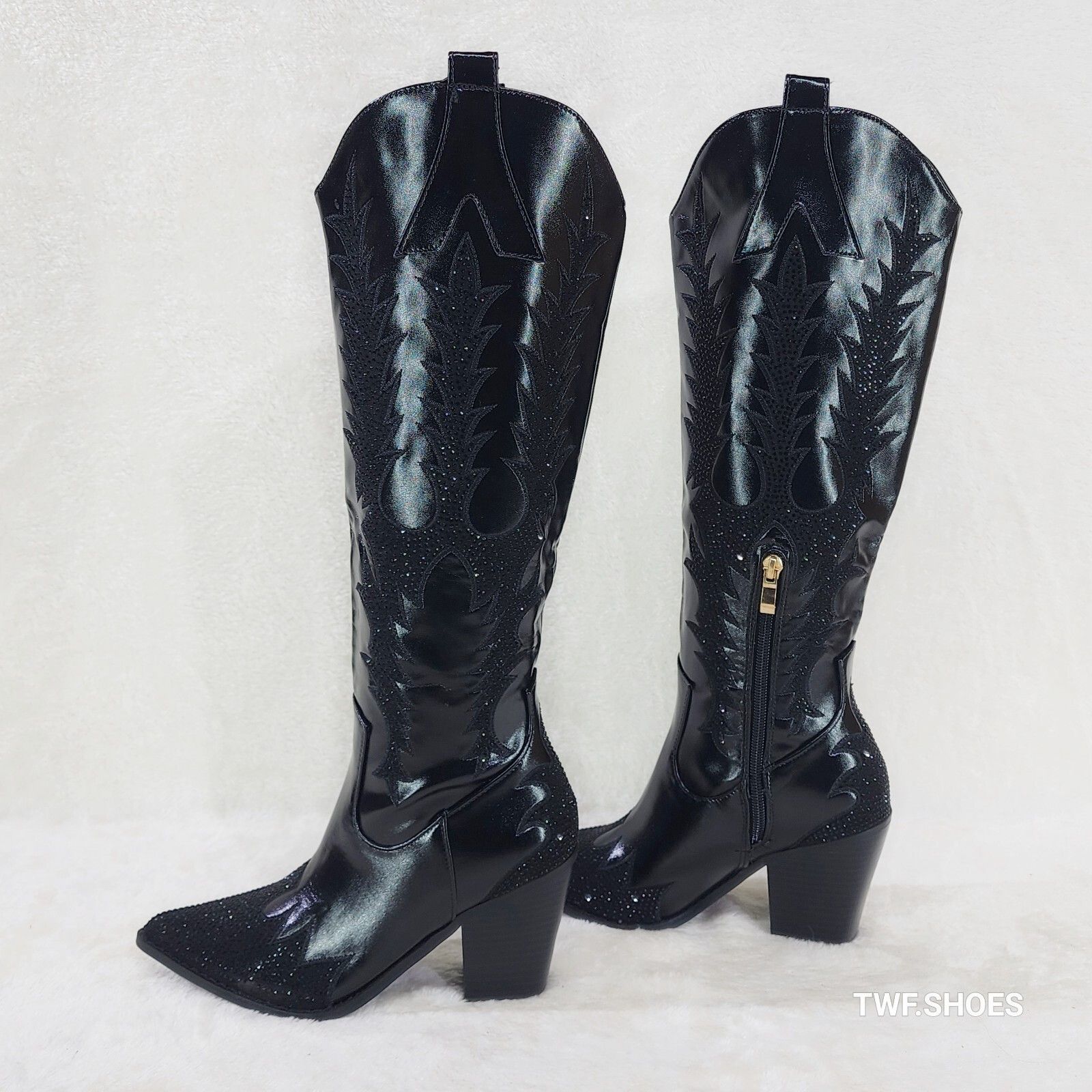 Other Rodeo Flash Black Matte Rhinestone Western Knee High Cowgirl Size US 8.5 / IT 38.5 - 3 Thumbnail