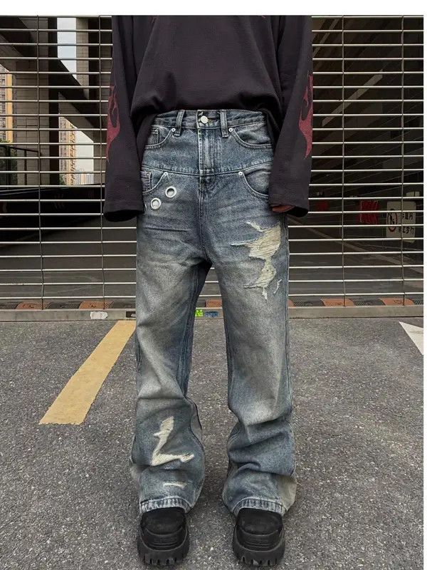 Jean Kotomi x Rena Button Accent Distressed Splicing Flared Jeans Size US 33 - 3 Thumbnail