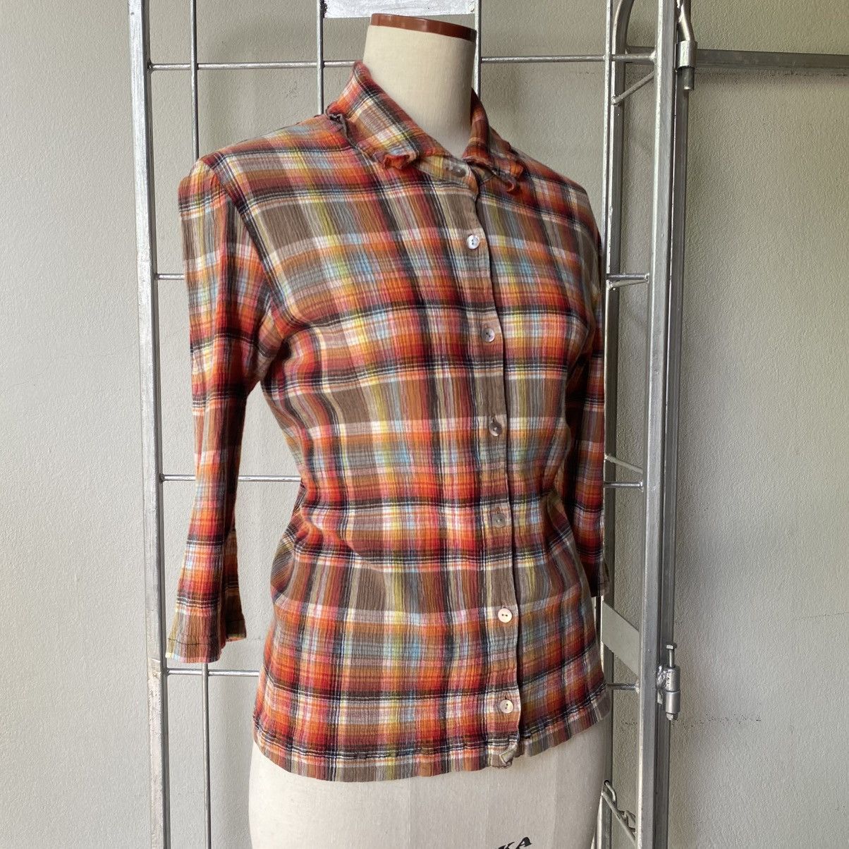 Tsumori Chisato Tsumori Chisato Brown Red Plaid Button Shirt Size XS / US 0-2 / IT 36-38 - 17 Thumbnail