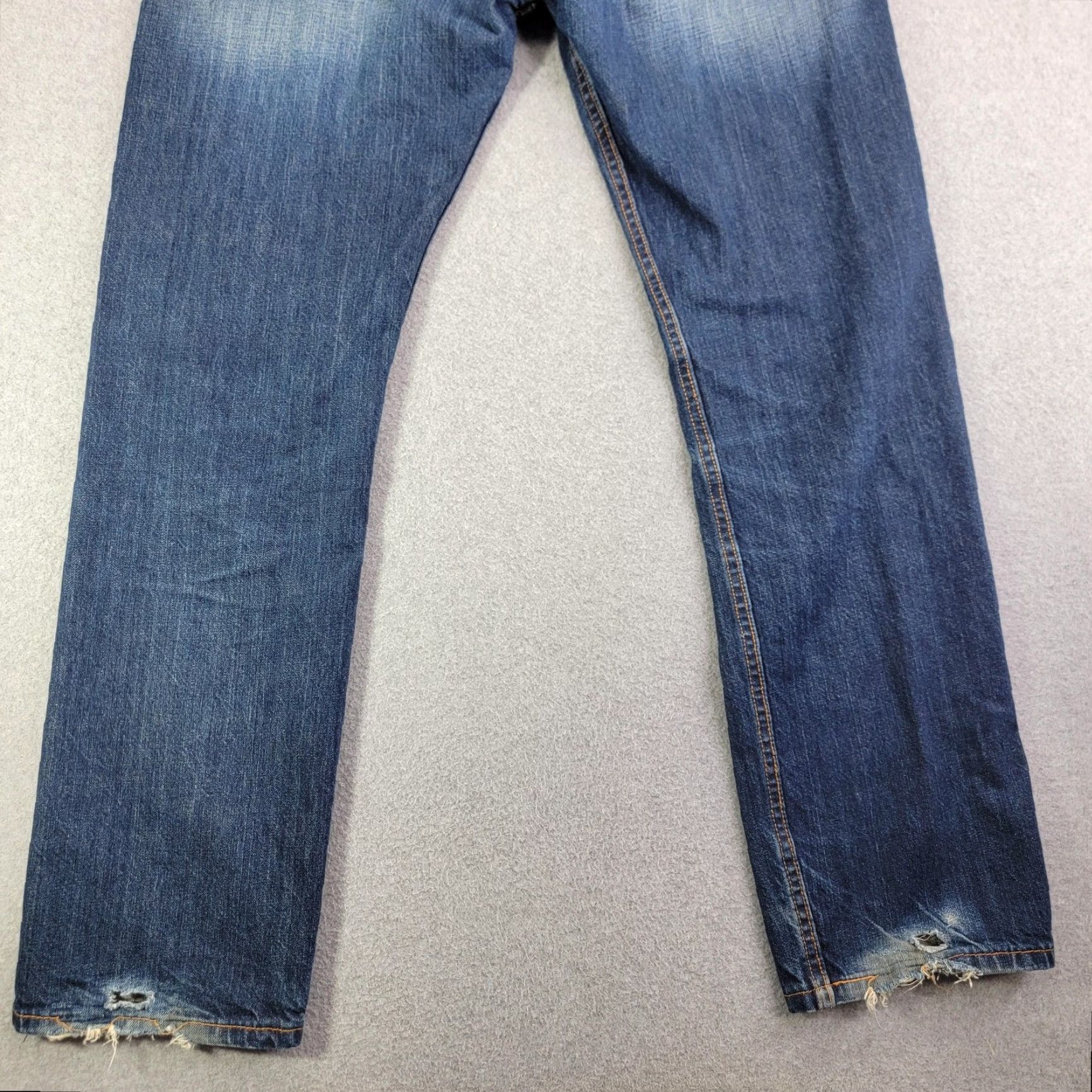 Levi's Levi's 505 Jeans Mens 34x32 Blue Medium Wash Regular Straight Distressed Denim Zip Fly Five-Pocket Leather Patch Red Tab Size US 34 / EU 50 - 5 Thumbnail