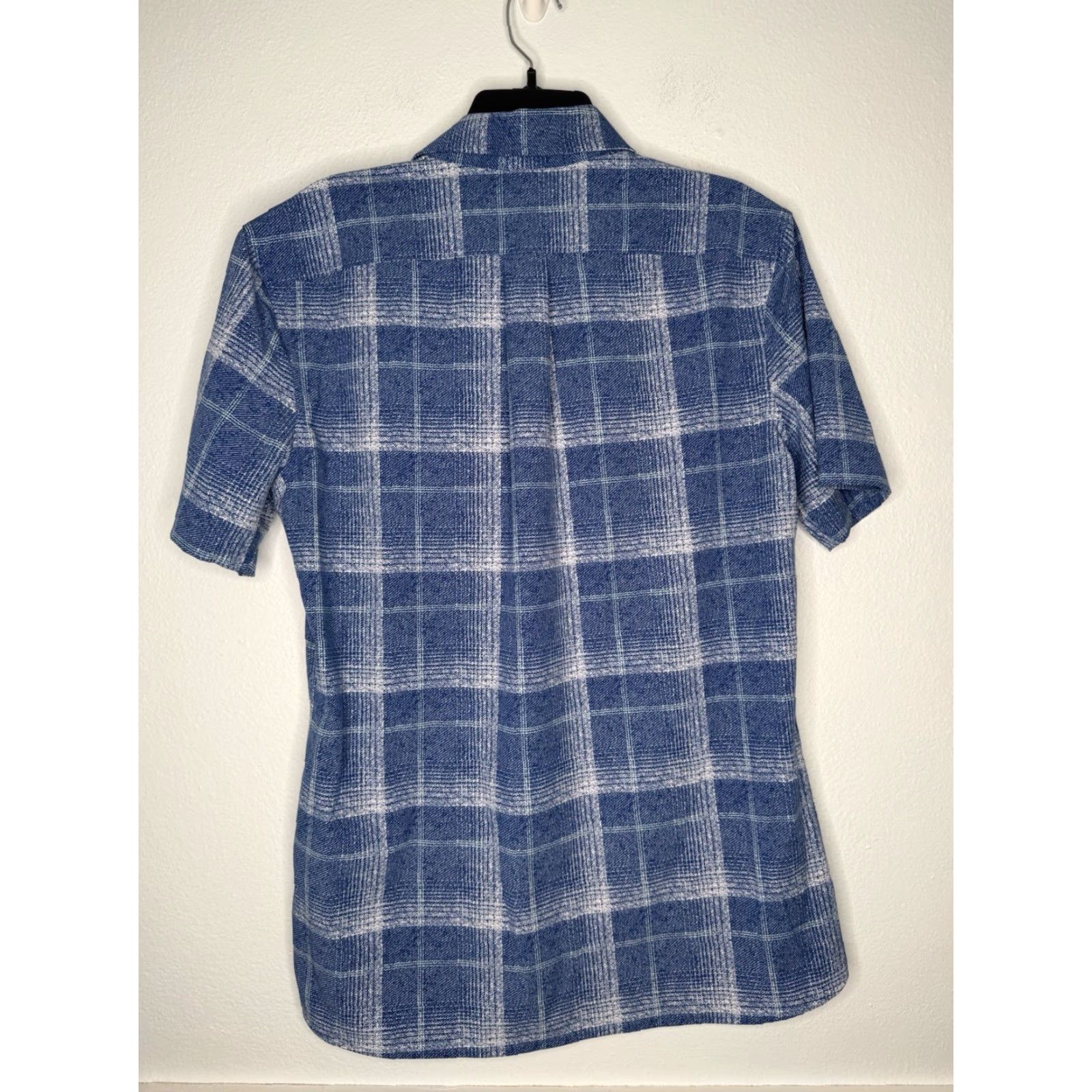 Vintage ROWM Mens Button-Up Shirt Blue White Checks Short Sleeve Collared Point 1 Regular M NWT Stretch Size US 31 - 2 Thumbnail