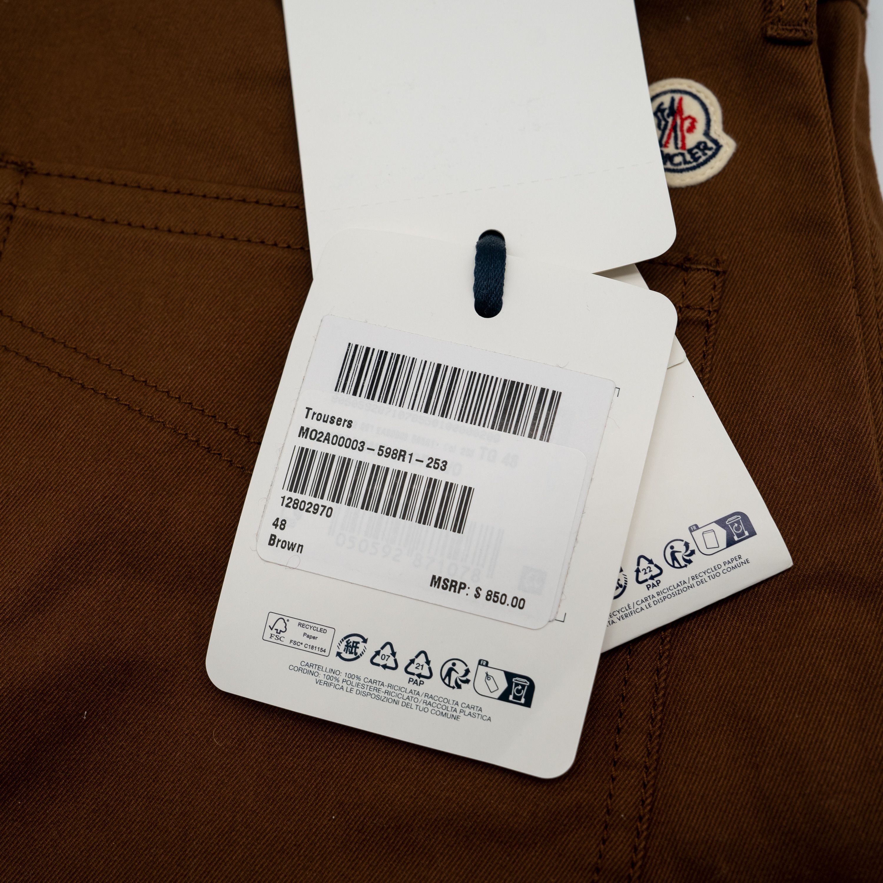 Moncler 48 M Moncler Straight Cotton Gabardine Trousers Brown Size US 32 / EU 48 - 9 Thumbnail