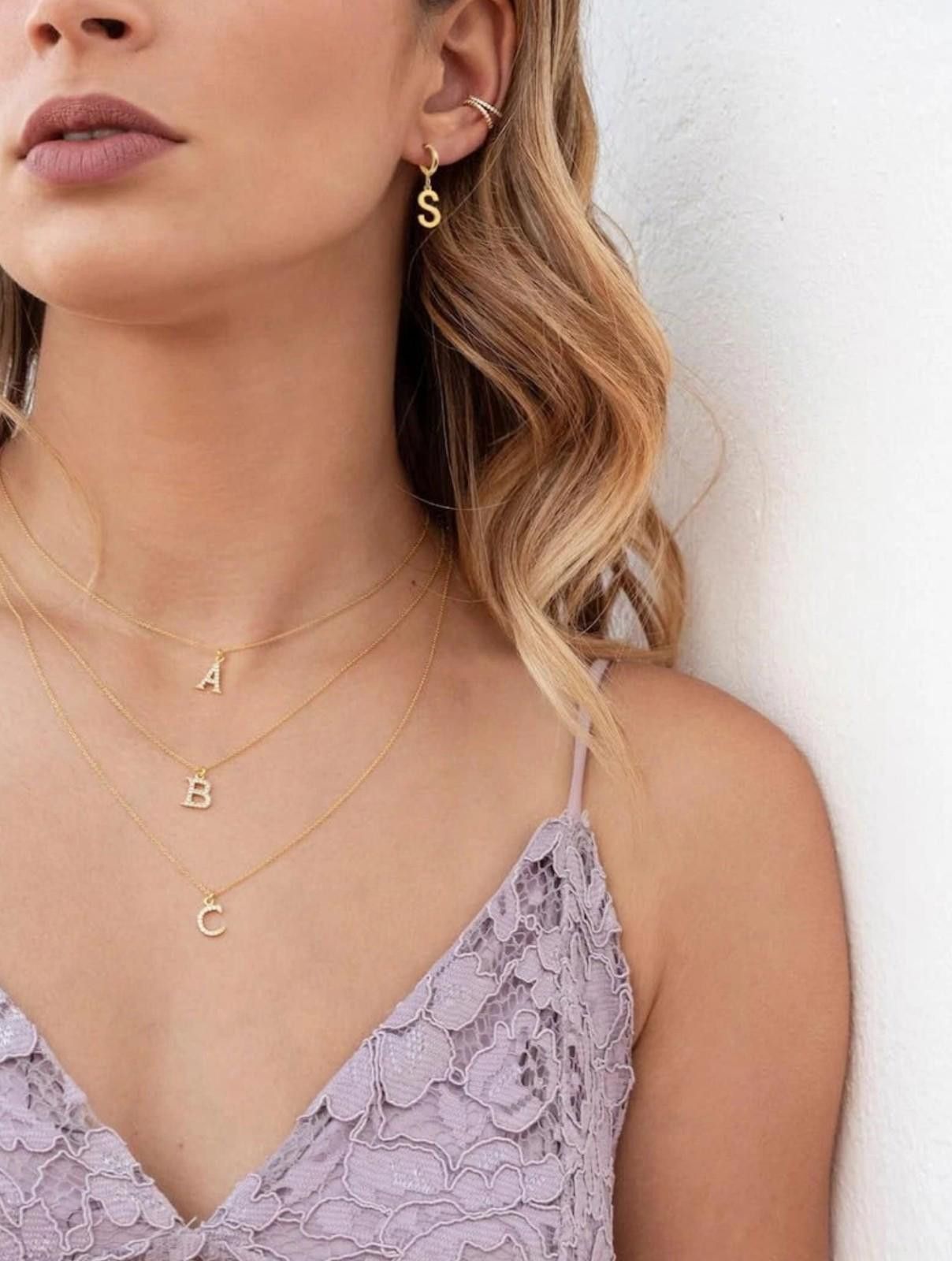 Other 14K Gold Plated Dainty Initial Dangle Earrings Letter "R" Size ONE SIZE - 6 Thumbnail