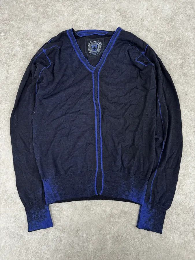 Marithe + Francois Girbaud 2000s Marithé + François Girbaud Black & Blue V Neck Irregular Sweater Size US M / EU 48-50 / 2 - 1 Thumbnail