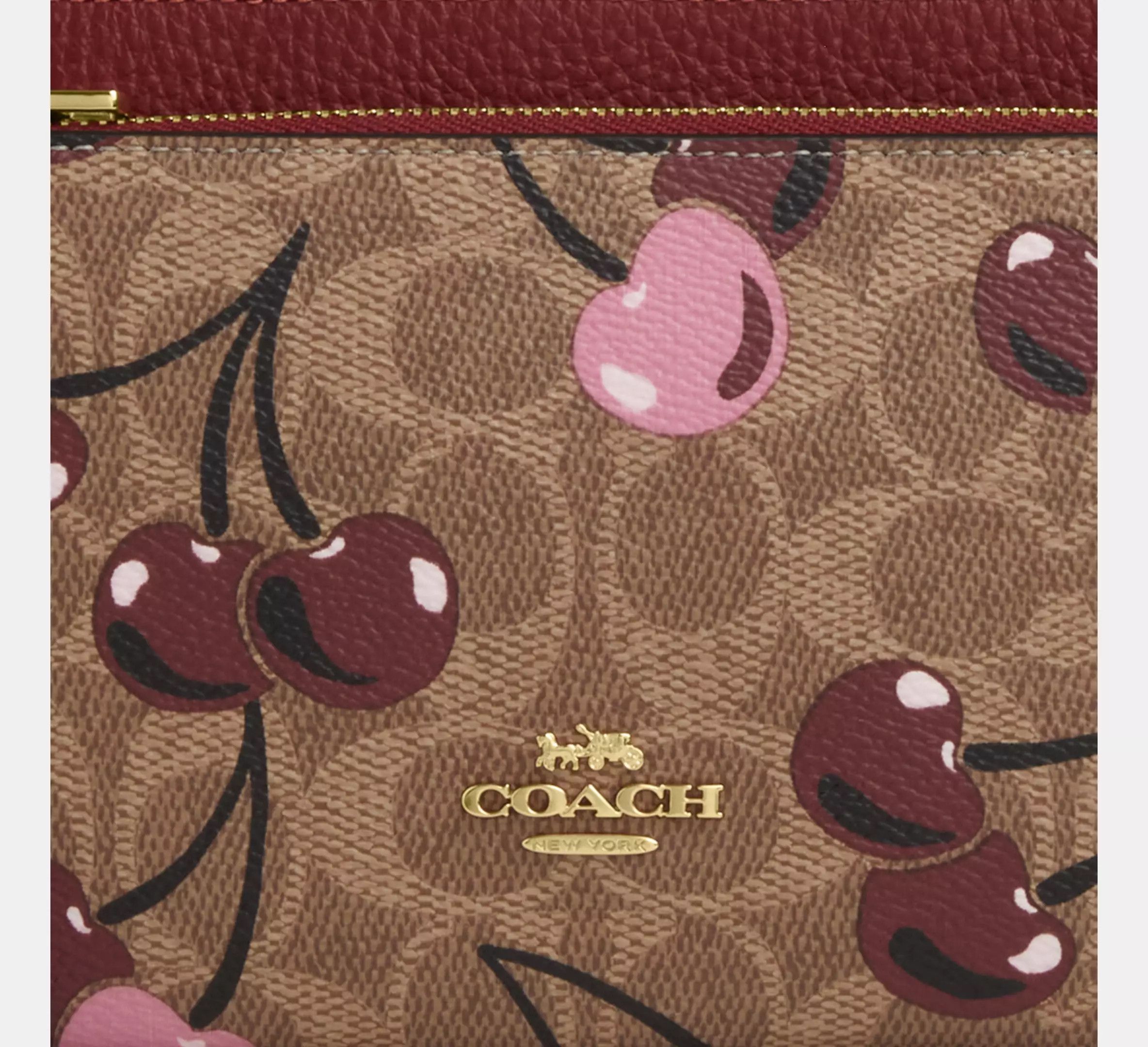 Coach 🍒 Double Zip Wallet In Signature Canvas With Cherry