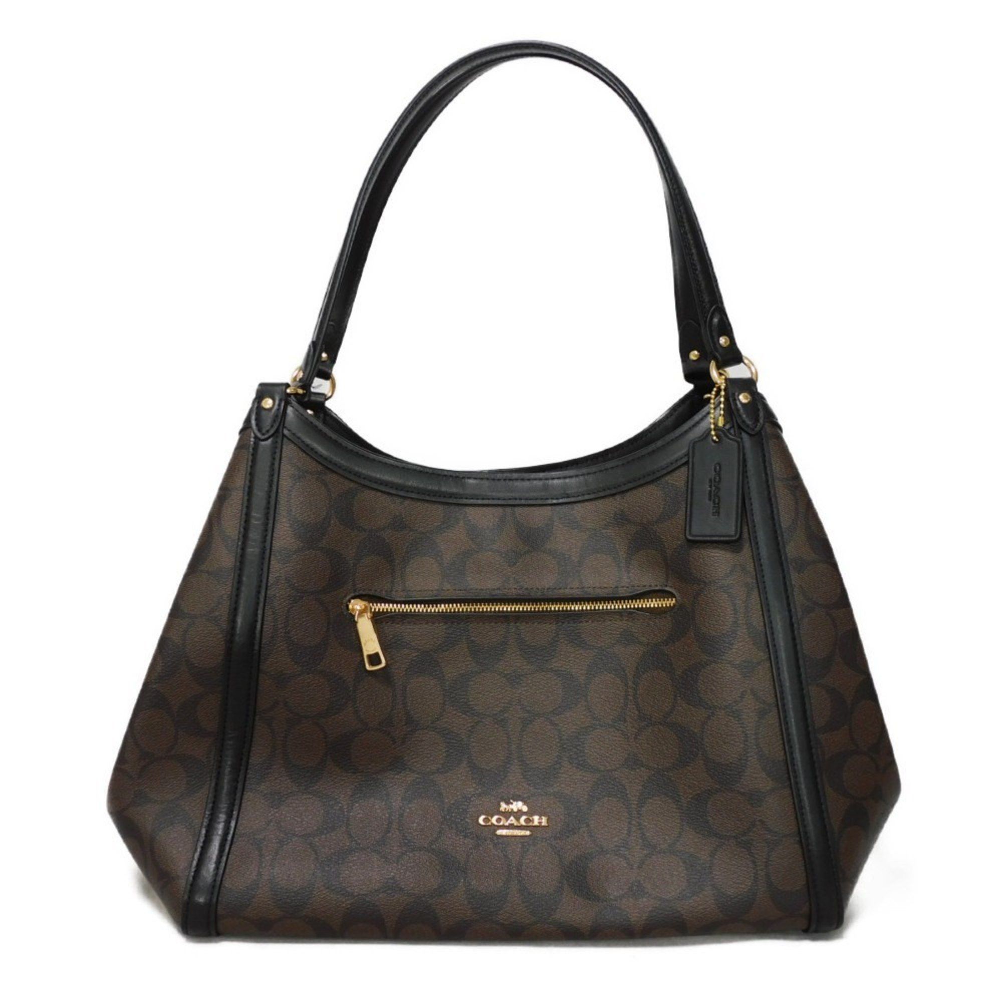 Coach Tote Bag Christy Shoulder Current Metal Black Signature Brown C6232 Women's