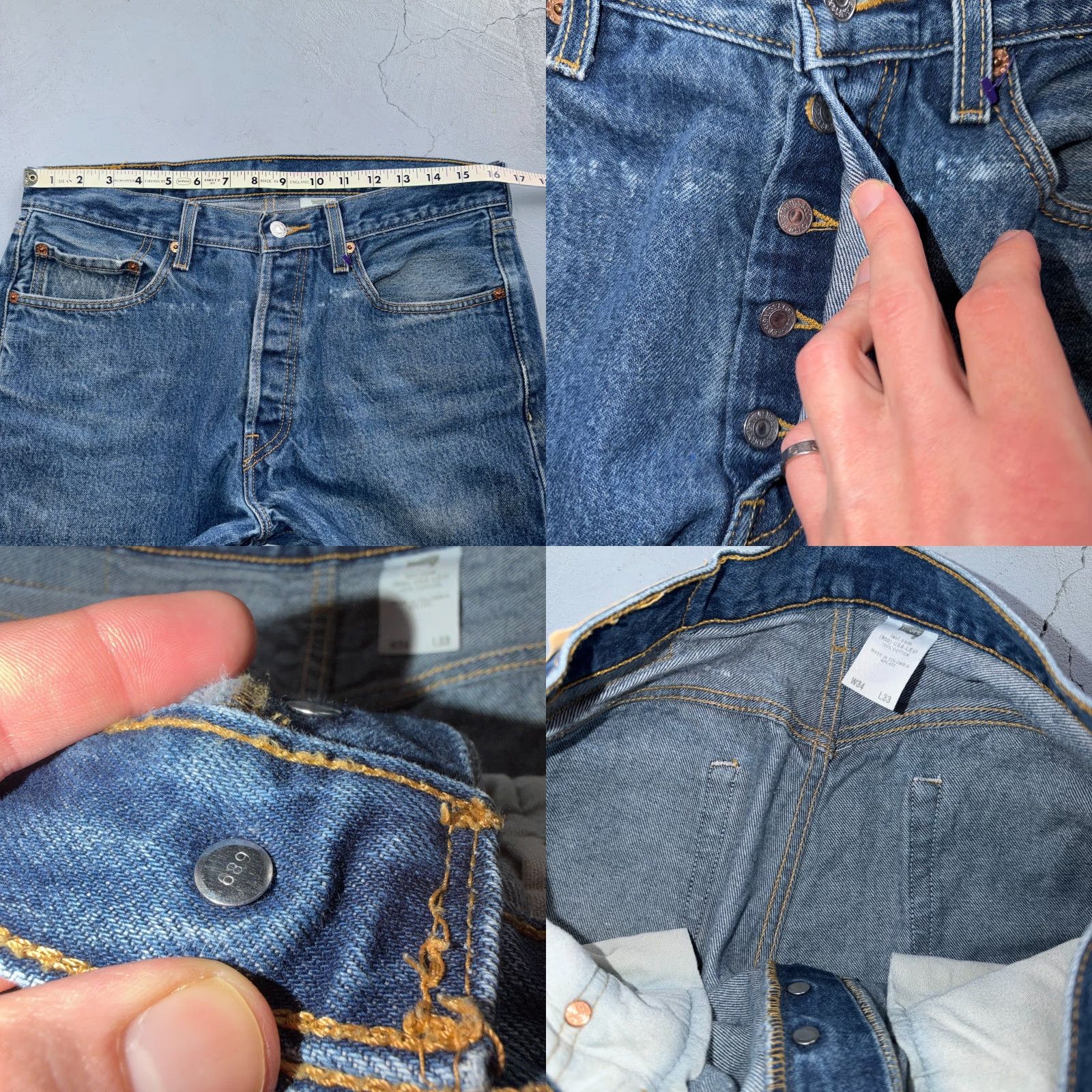 Levi's Levis 501 Vintage Jeans 501 Levi's Straight Leg 34x33 Blue Med Wash 90s Mens Regular Size US 34 / EU 50 - 8 Thumbnail