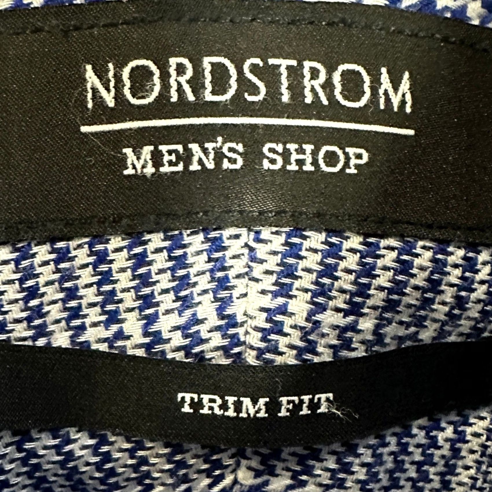 Nordstrom Nordstrom Shirt Dress Mens 16.5 36-37 Blue Gray Houndstooth Trim Fit Pocket Button-Up Long Sleeve 100% Cotton Size 46R - 4 Thumbnail