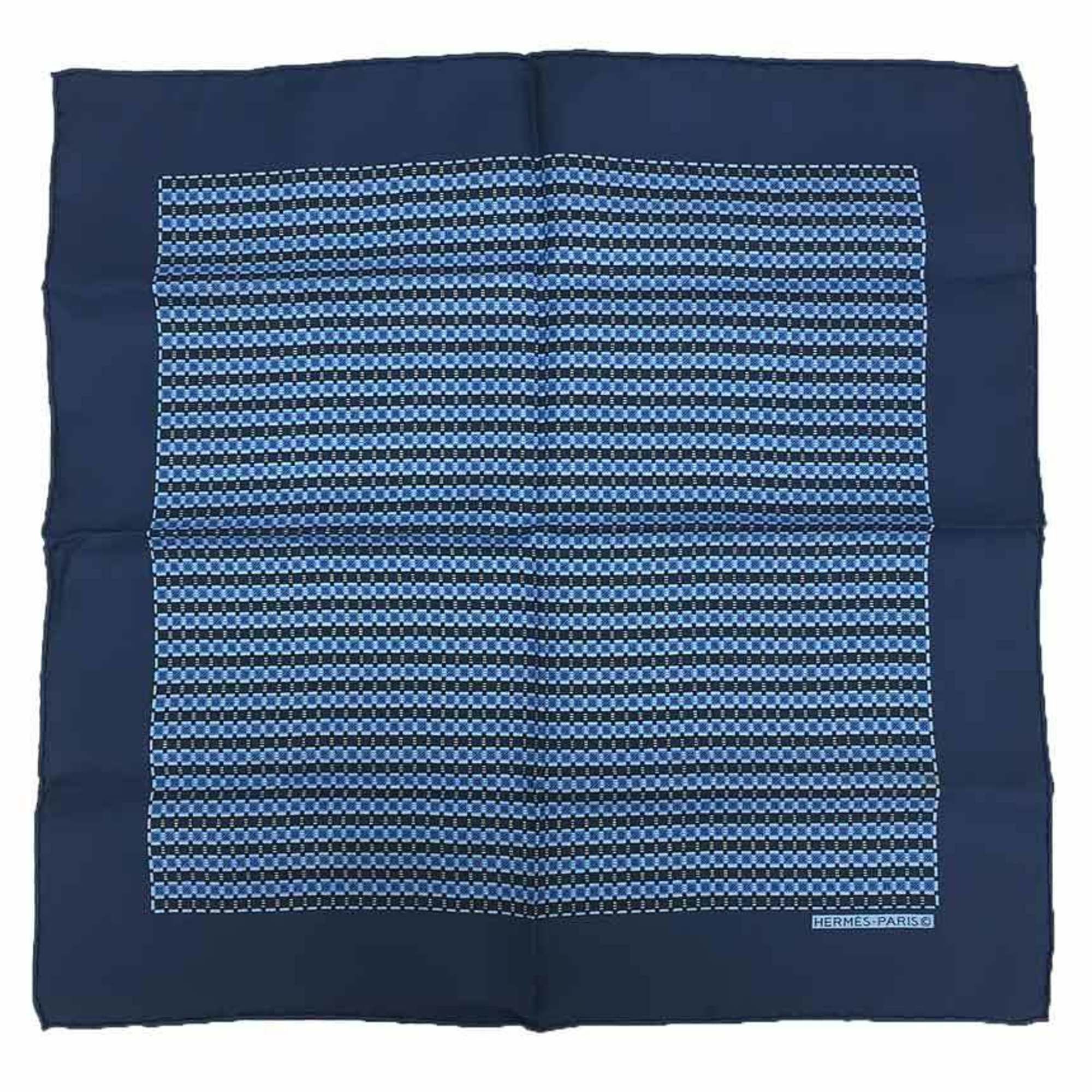 image of Hermes Scarf Muffler Pocket Square Navy 100% Silk Neckerchief Bandana Men's Hermes