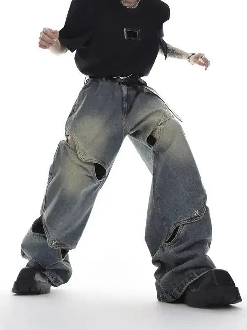 Japanese Brand × Vintage Hollow Out Wide Leg Jeans Size US 29 - 3 Thumbnail