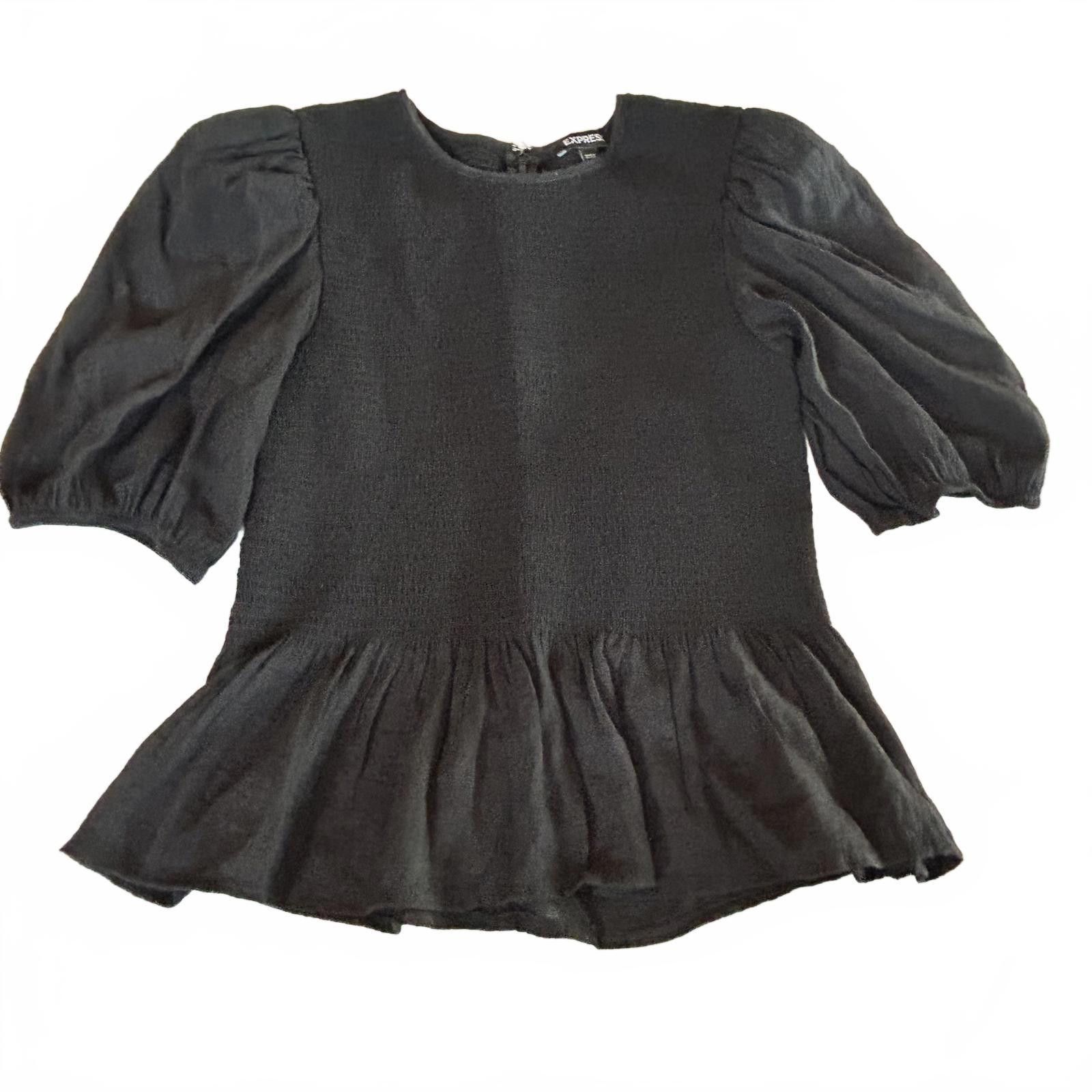 Express Express Women's Top Sz Small Black Smock Puff Sleeve Size S / US 4 / IT 40 - 1 Thumbnail