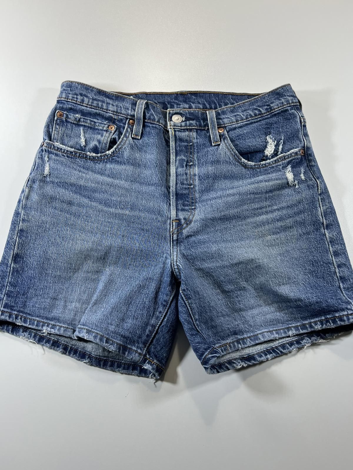 Unknown London Vintage Levi’s 501 Blue Distressed Denim Shorts 30 Size US 30 / EU 46 - 1 Thumbnail