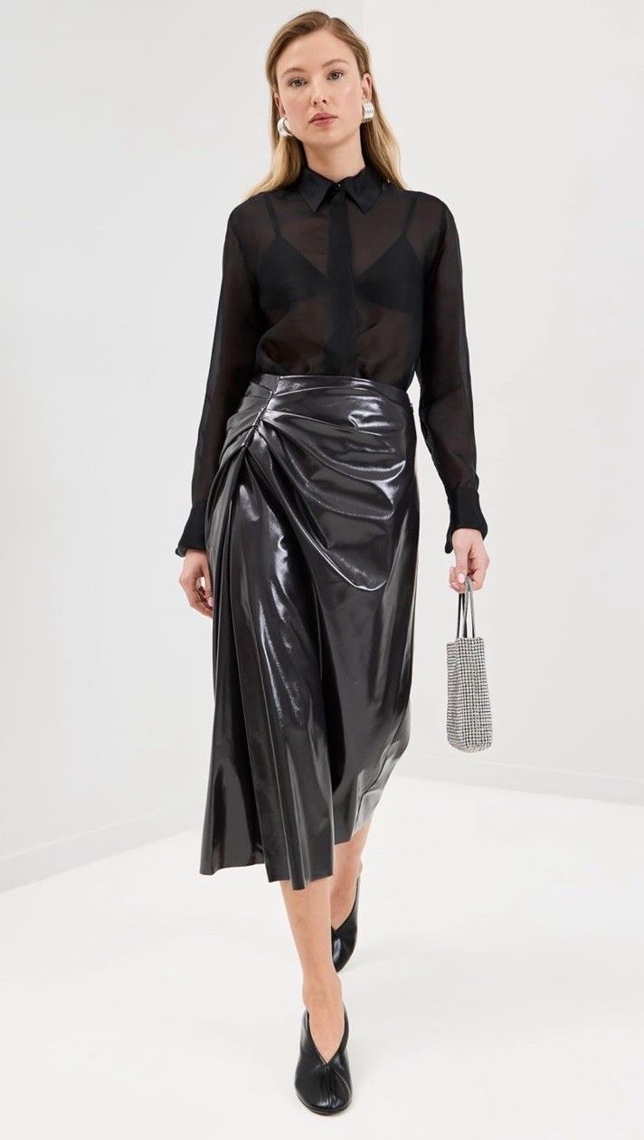 A.L.C. A.L.C. Tessa Ruched Faux Leather Midi Skirt Smoke 12 NWT Size 34" / US 12 / IT 48 - 4 Thumbnail