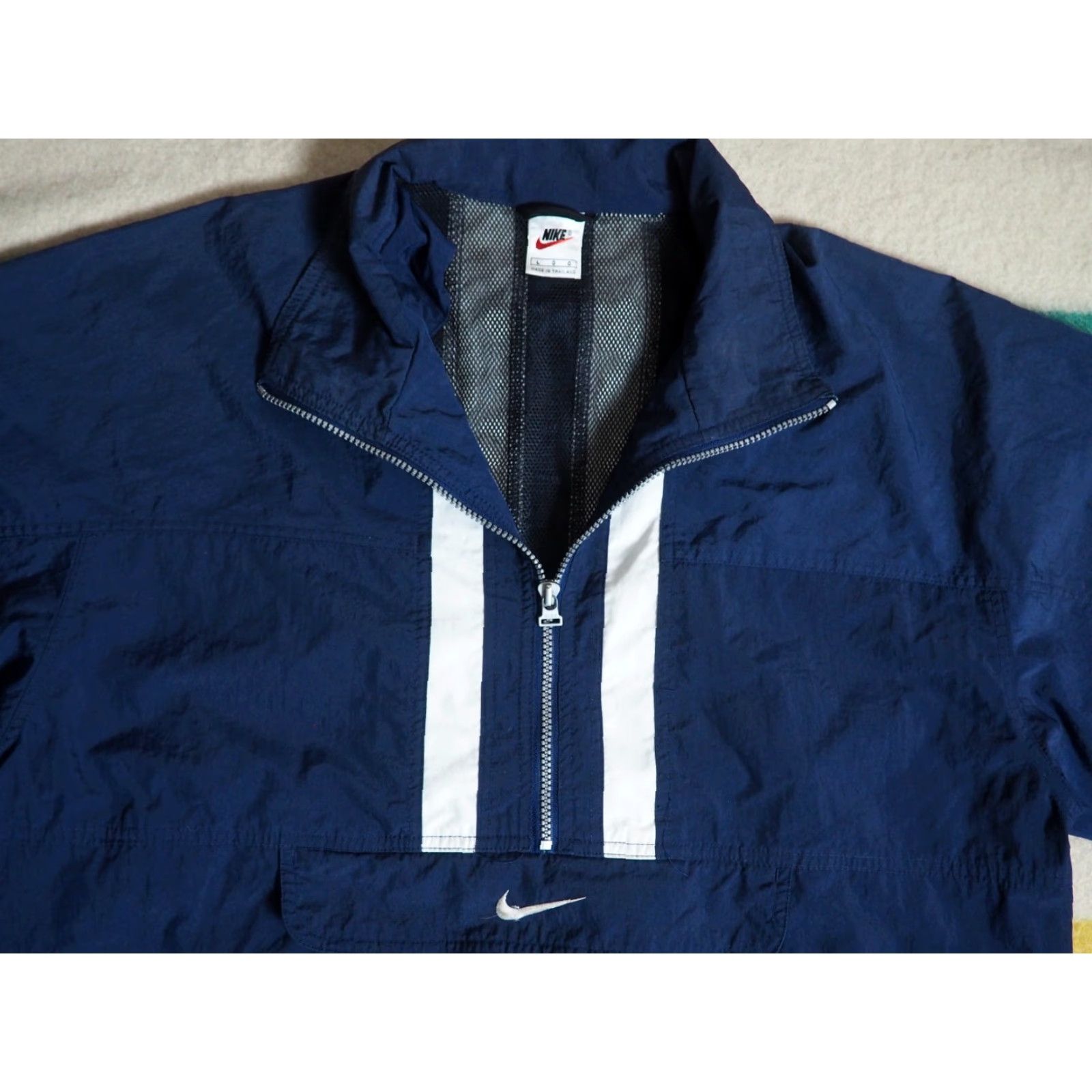 Nike VTG Nike Windbreaker Jacket Navy Swoosh 1/2 Zip Nylon Mens L Blue 90s Windbreaker Logo Jacket, 90s Theme, Regular Fit Size US L / EU 52-54 / 3 - 2 Thumbnail