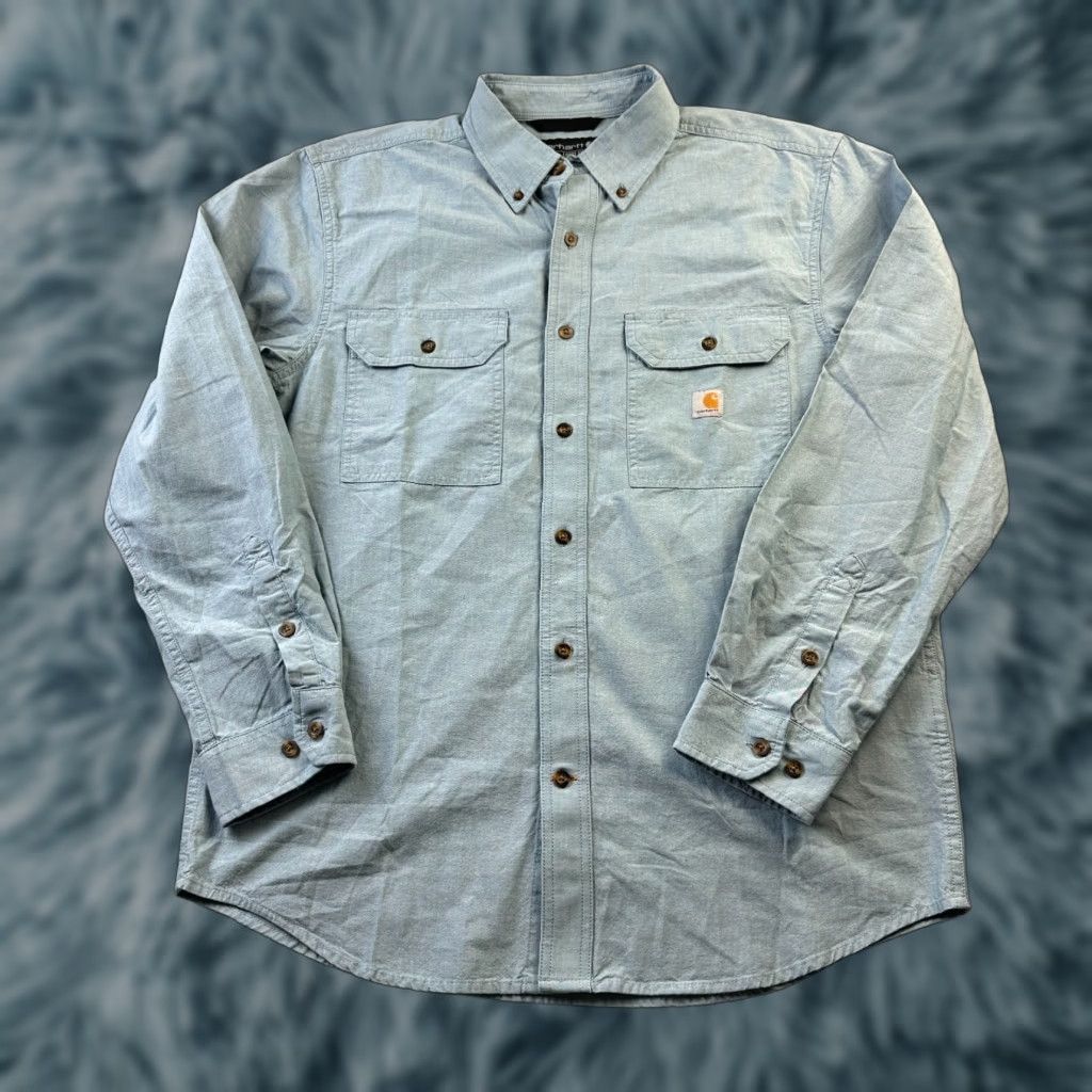 Carhartt Carhartt Shirt Mens Medium Blue Chambray Double Pocket Cotton Work Button-Up Workwear Size US M / EU 48-50 / 2 - 1 Thumbnail