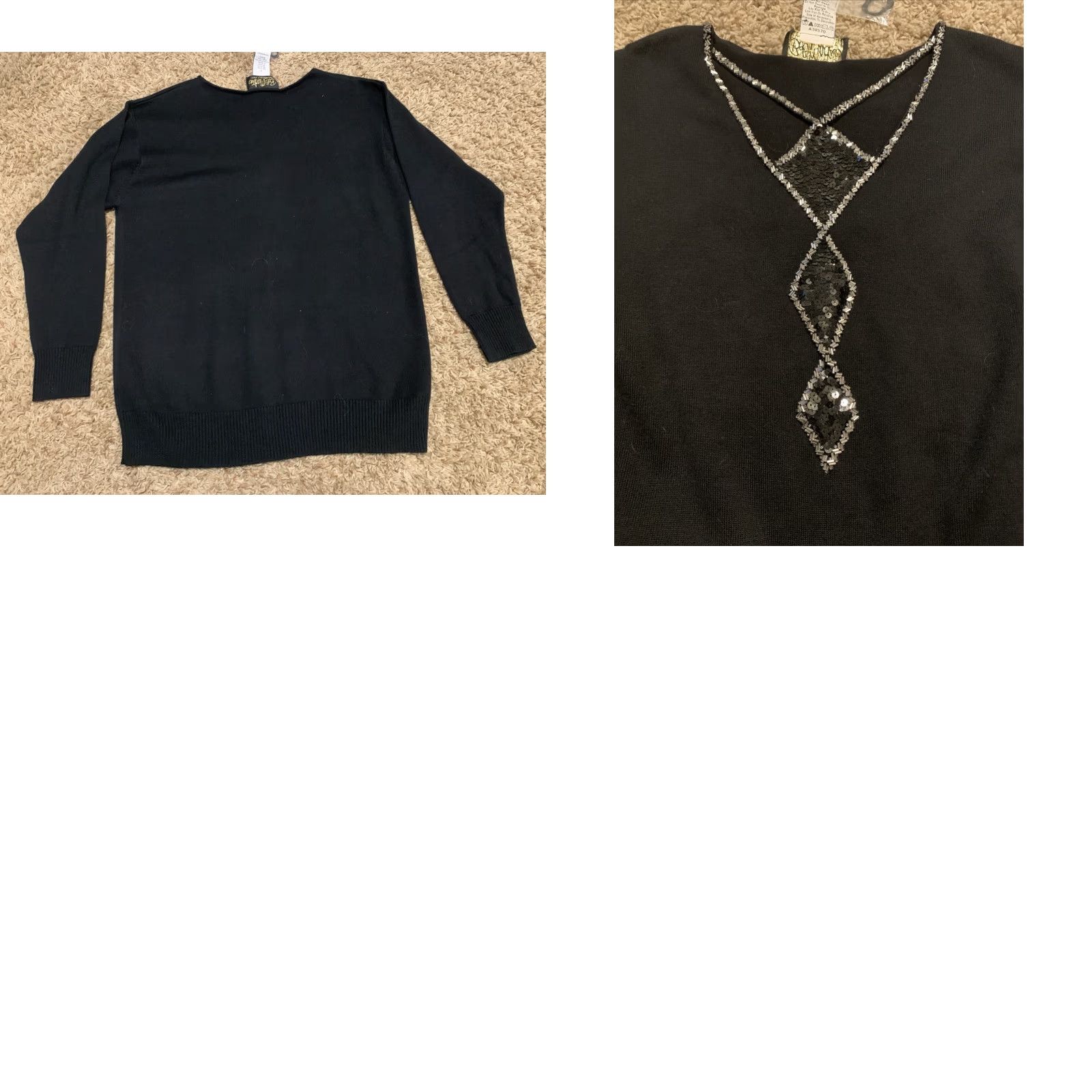 Bob Mackie Bob Mackie Sweater Shirt Women S Black Beaded Sequin L/S Wearable Art NWT 999 Size S / US 4 / IT 40 - 8 Thumbnail