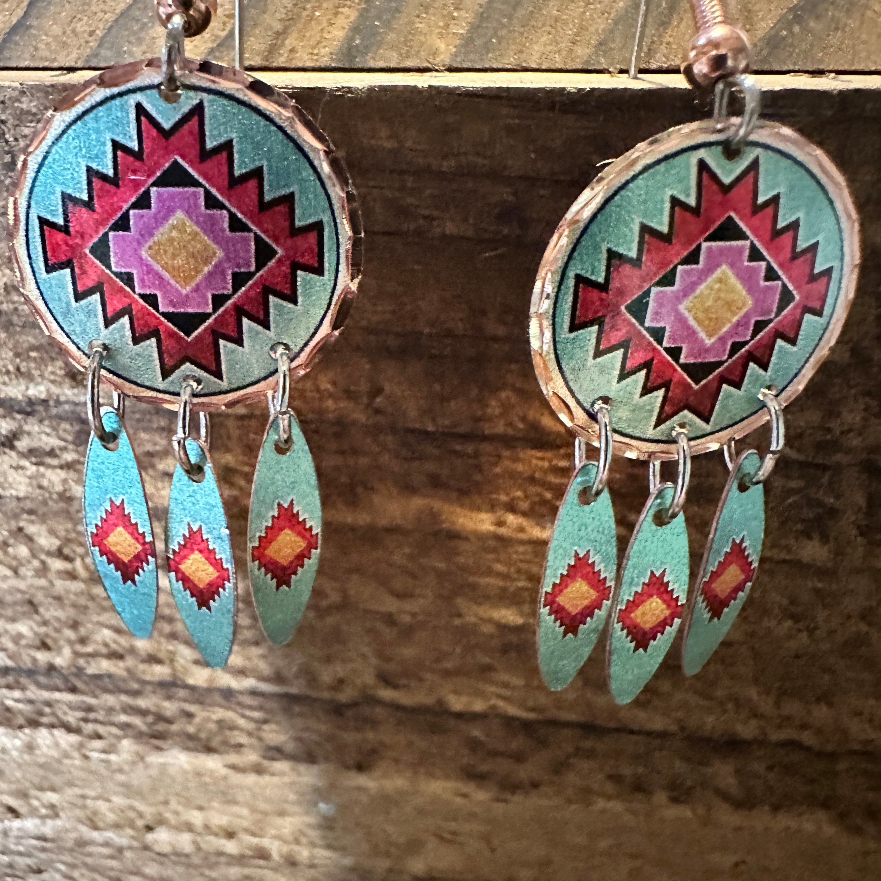 Other Handmade Boho Copper Earrings, Diamond Cut Native American D Size ONE SIZE - 4 Thumbnail