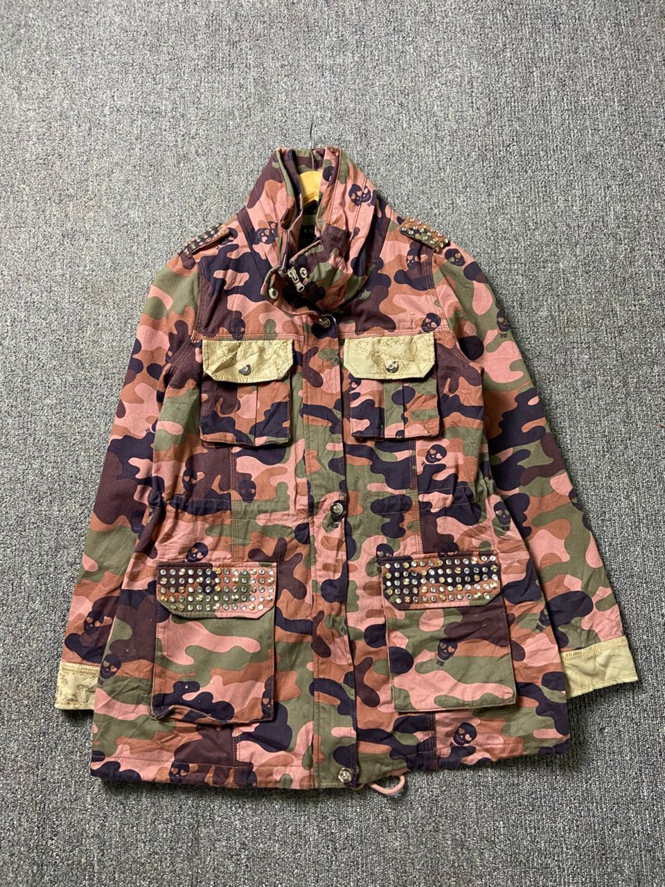 Japanese Brand EGOIST Brand Multicolor Camouflage Skulls Jacket (196) Size US XXS / EU 40 - 1 Thumbnail