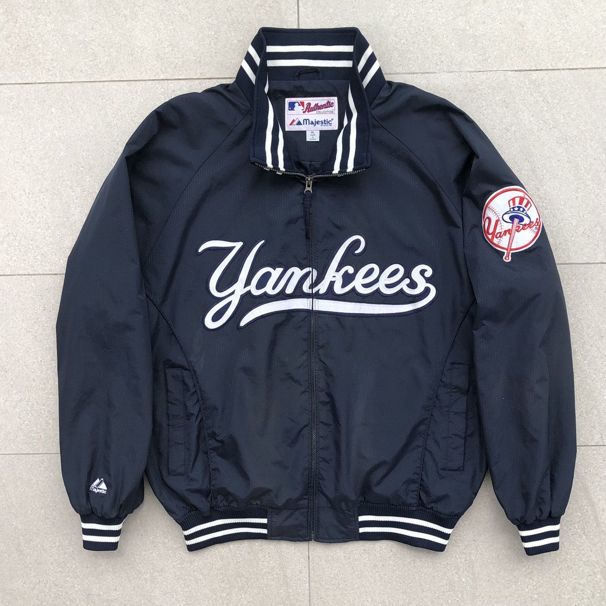 image of Vintage 90's New York Yankees Majestic Mlb Bomber Jacket in Blue Black, Men's (Size XL)