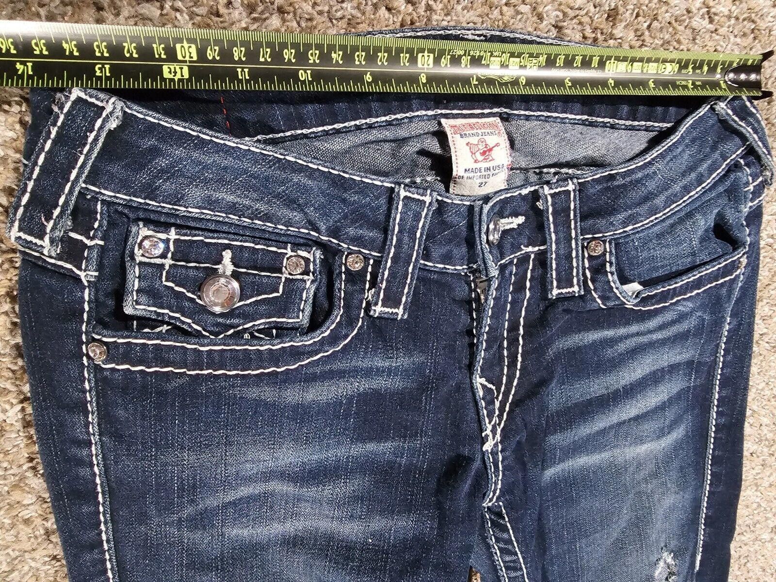 True Religion True Religion 27x30 Jeans Disco Joey Big T Flaps Flare Size 27" / US 4 / IT 40 - 4 Thumbnail