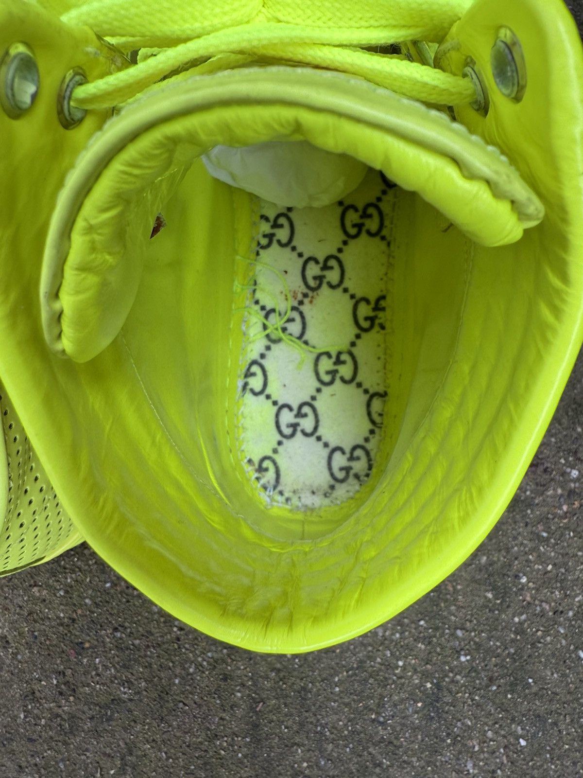 Gucci ✨Gucci✨ Neon Green Perforated Leather High Top Sneakers Size US 6.5 / IT 36.5 - 9 Thumbnail