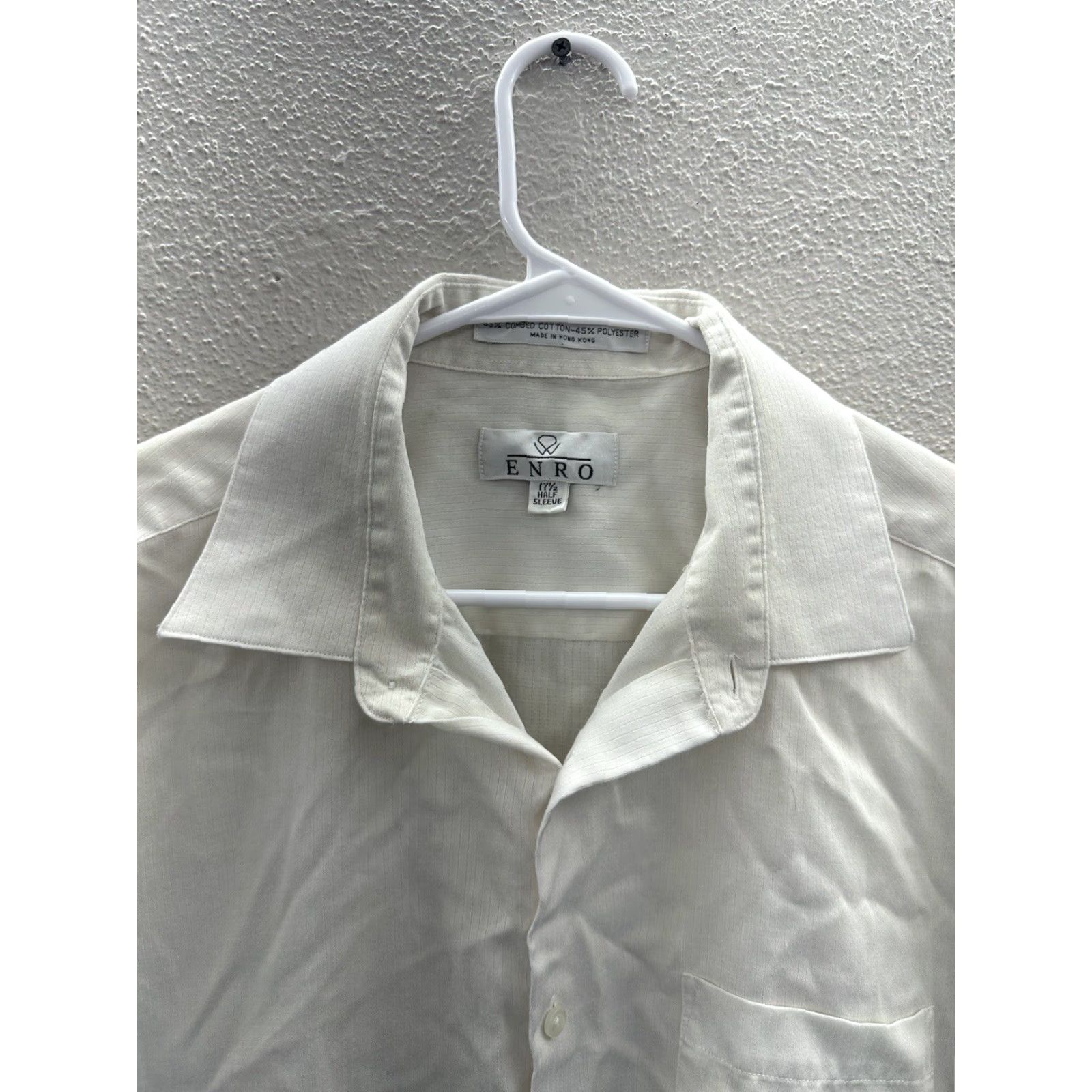 Enro Enro Mens Shirt Button-Up Size 17.5 White Collared Short Sleeve Stained All Seasons Pockets Regular Mens 90s Size US XXL / EU 58 / 5 - 2 Thumbnail