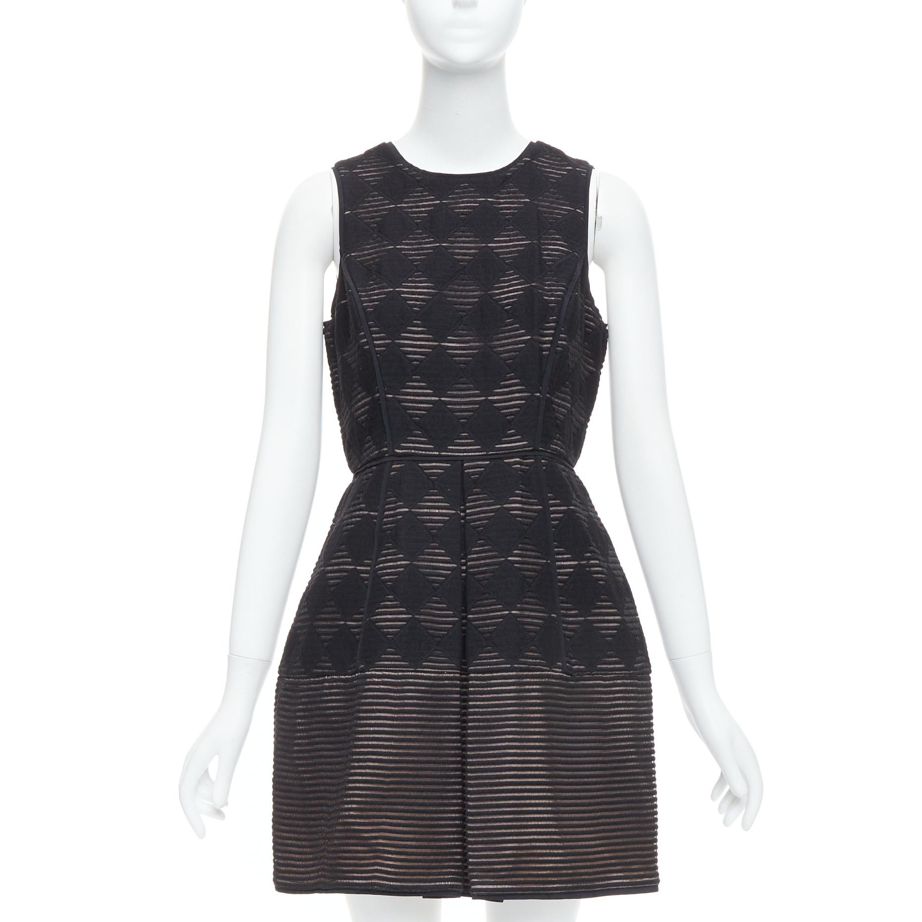 Tibi TIBI black diamond checkered embroidered stripe fit flared dress US4 S Size M / US 6-8 / IT 42-44 - 1 Thumbnail