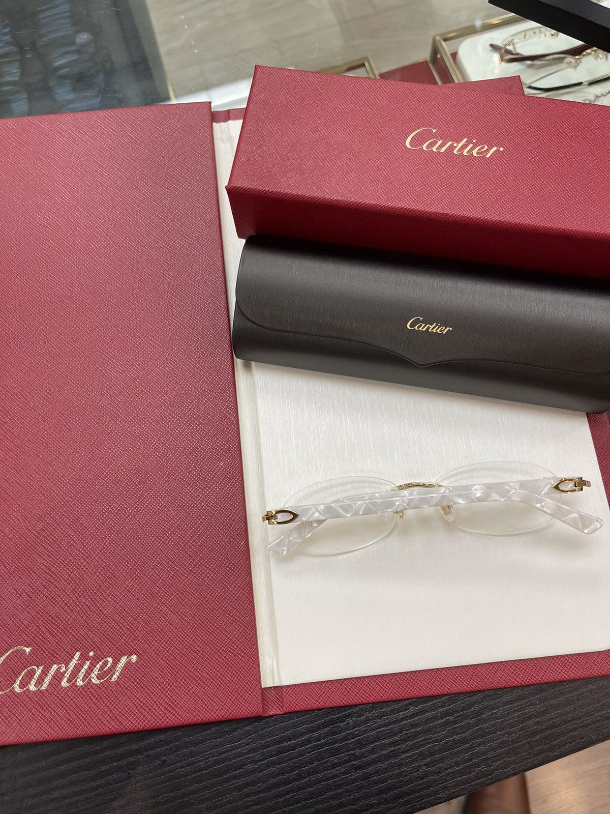 Cartier Cartier White Acetate Glasses Rimless C Decor White Size ONE SIZE - 1 Thumbnail
