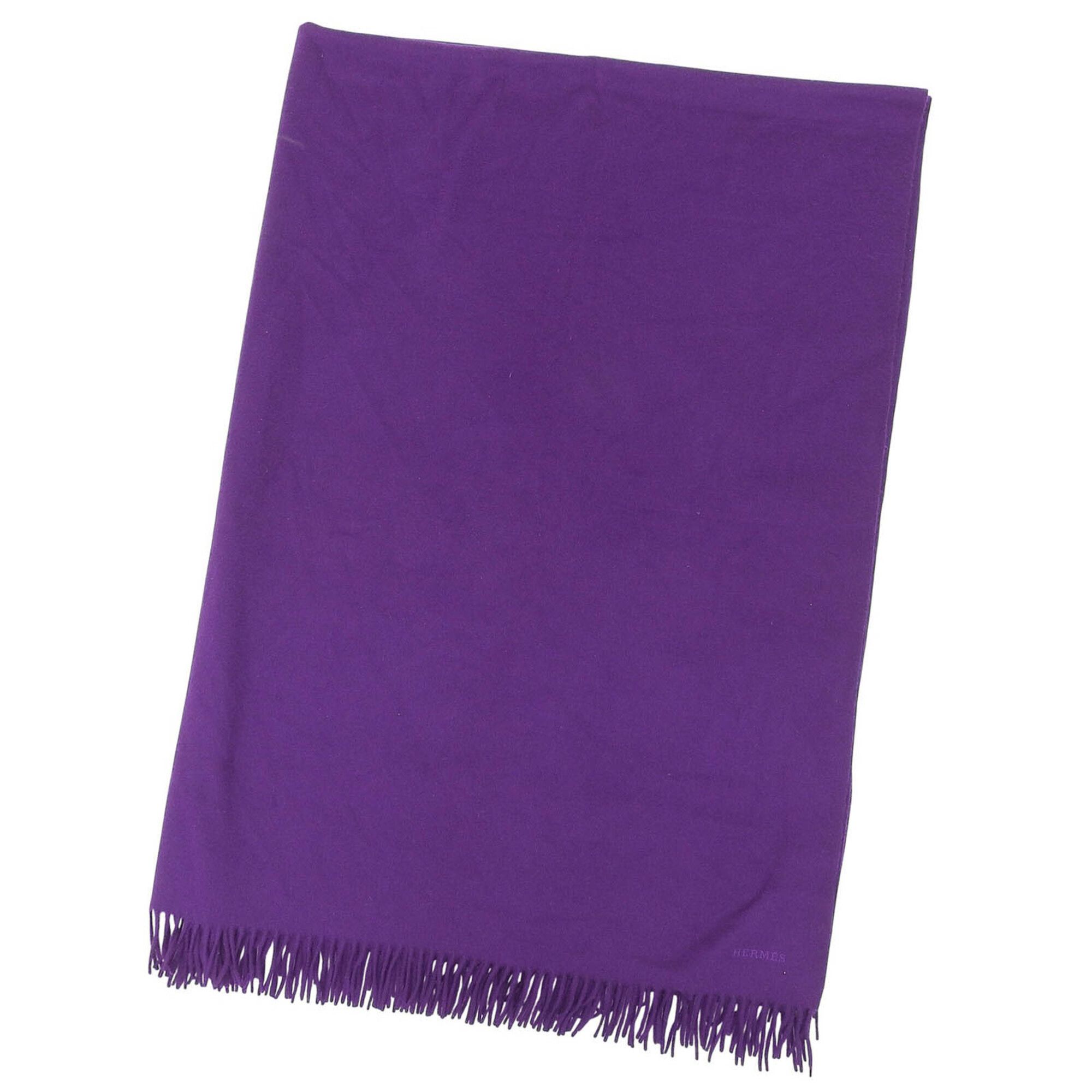 Hermes HERMES 100% Cashmere Italian Fabric, Logo Embroidery, Fringe, Extra Large Stole/Shawl/Scarf, Purple, Women's Size ONE SIZE - 1 Thumbnail