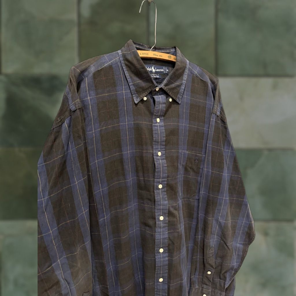 Polo Ralph Lauren VINTAGE Polo Ralph Lauren Big Shirt Blue Cotton Plaid Button-Up XL Mens Shirt Size US XL / EU 56 / 4 - 1 Thumbnail