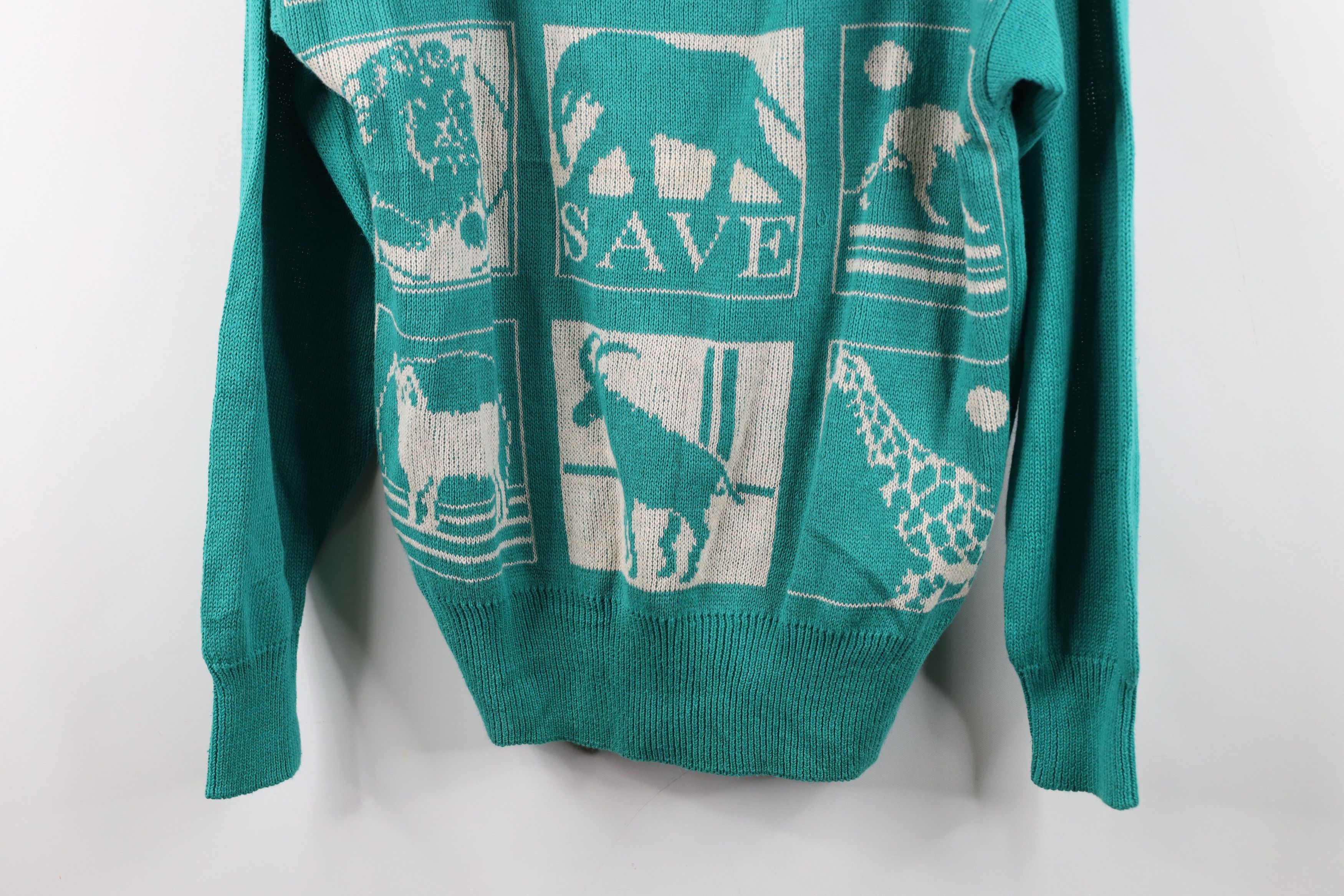 Vintage Vintage 90s Streetwear the Wildlife Safari Knit Sweater Teal Size S / US 4 / IT 40 - 3 Thumbnail