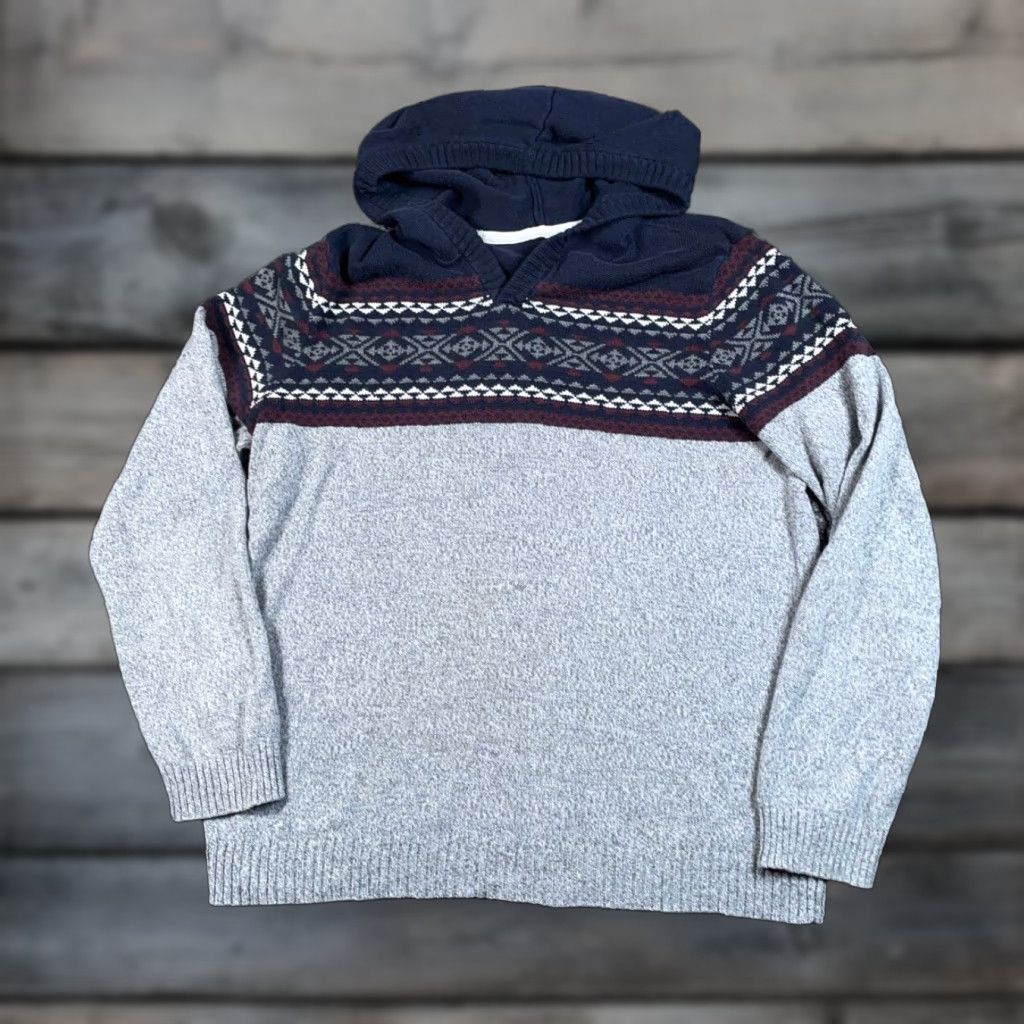 Vintage URBAN PIPELINE Geometric Fair Isle Hooded Sweater Adult Large Gray Lightweight Pullover 90s Hipster Mens Size US L / EU 52-54 / 3 - 1 Thumbnail
