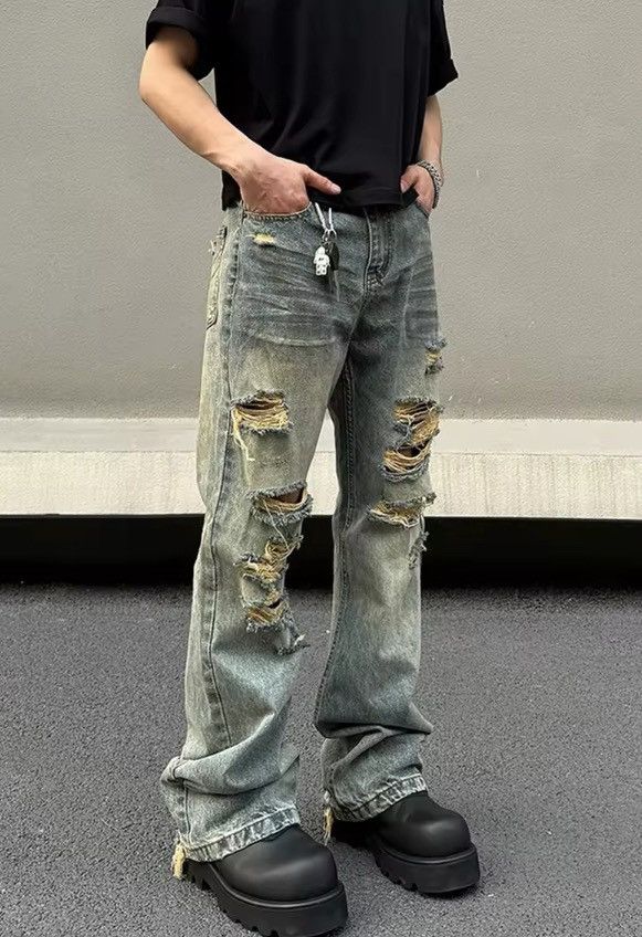 Japanese Brand Washed and ripped street hip-hop baggy jeans Size US 35 - 2 Thumbnail