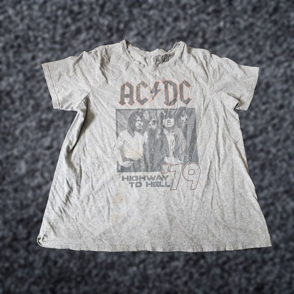 Vintage AC/DC Highway to Hell Band Tee Women's Gray Distressed Graphic T Shirt Large Size L / US 10 / IT 46 - 1 Thumbnail